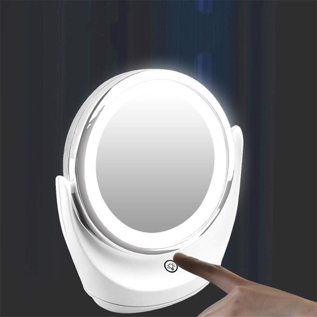 Kuber Industires Small Makeup Mirror With LED Light|Mirror For Table Top, Vanity, Desk|Battery Operated With USB Port(White)