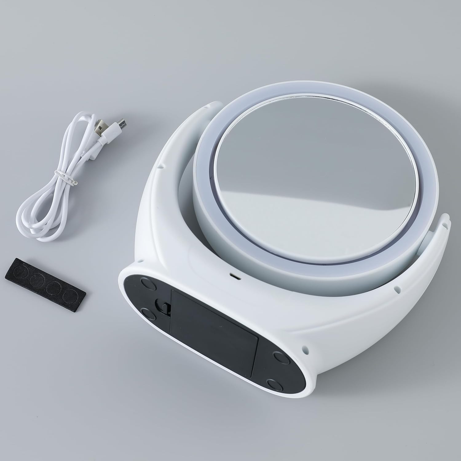 Kuber Industires Small Makeup Mirror With LED Light|Mirror For Table Top, Vanity, Desk|Battery Operated With USB Port(White)