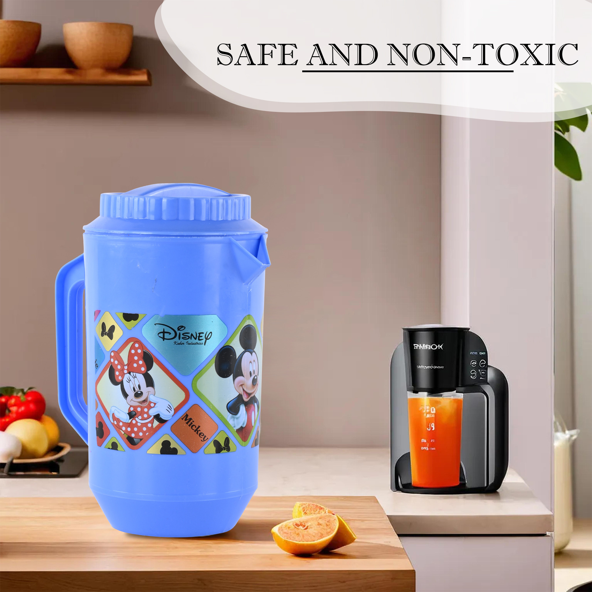 Kuber Industries    Water Jug  2 LTR  Plastic Jug for Water  Check Disney  Water Dispenser  Juice Jug for Dining Table  Water Jug for Hotels  Restaurants  BPA-Free  Blue