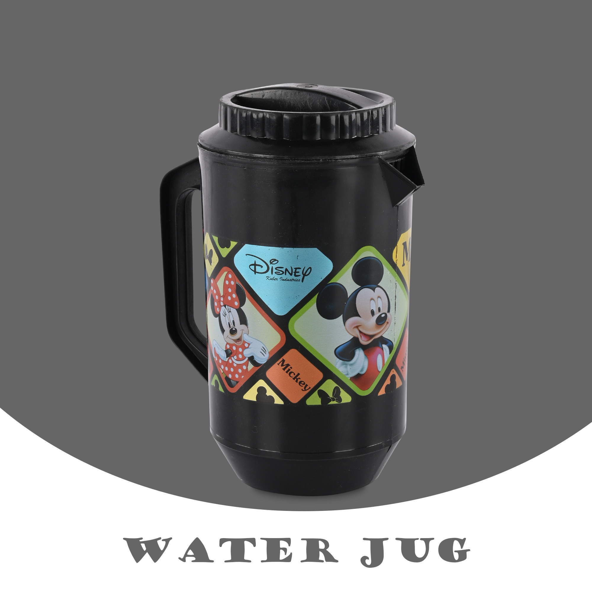 Kuber Industries    Water Jug  2 LTR  Plastic Jug for Water  Check Disney  Water Dispenser  Juice Jug for Dining Table  Water Jug for Hotels  Restaurants  BPA-Free  Black