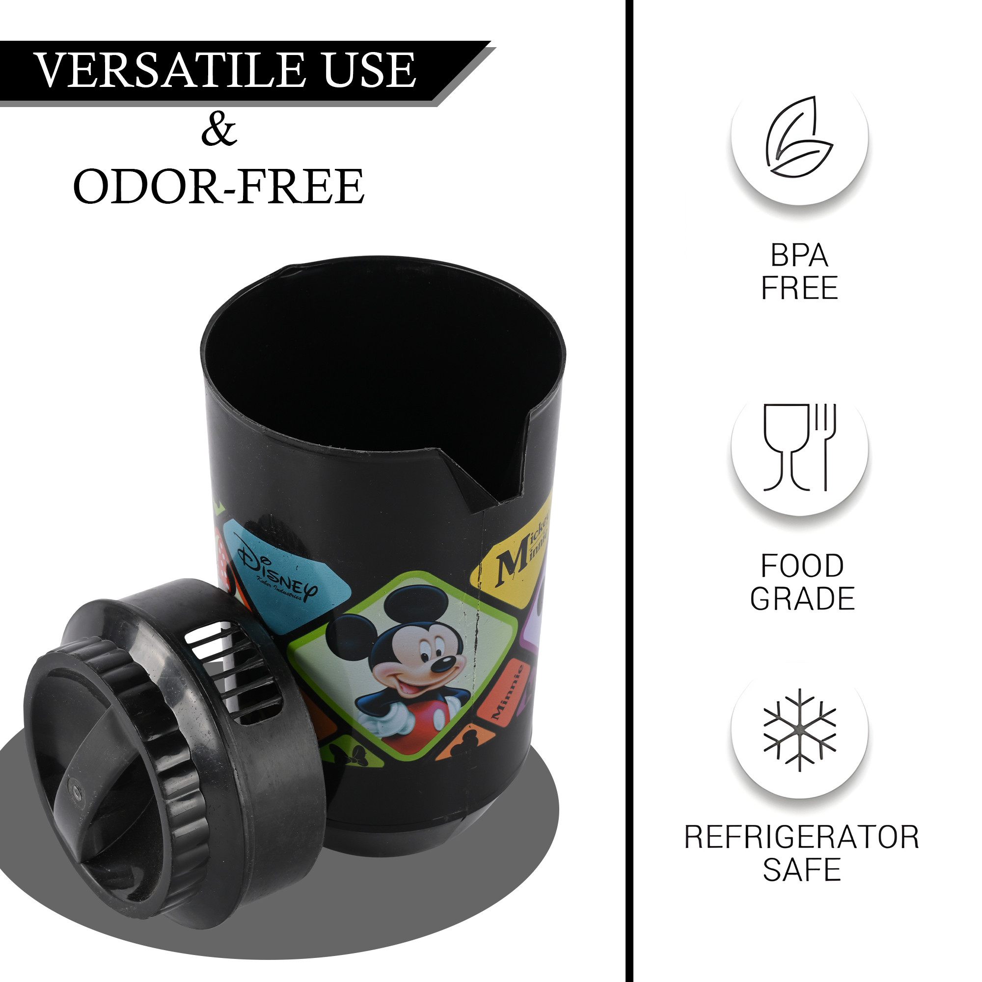 Kuber Industries    Water Jug  2 LTR  Plastic Jug for Water  Check Disney  Water Dispenser  Juice Jug for Dining Table  Water Jug for Hotels  Restaurants  BPA-Free  Black