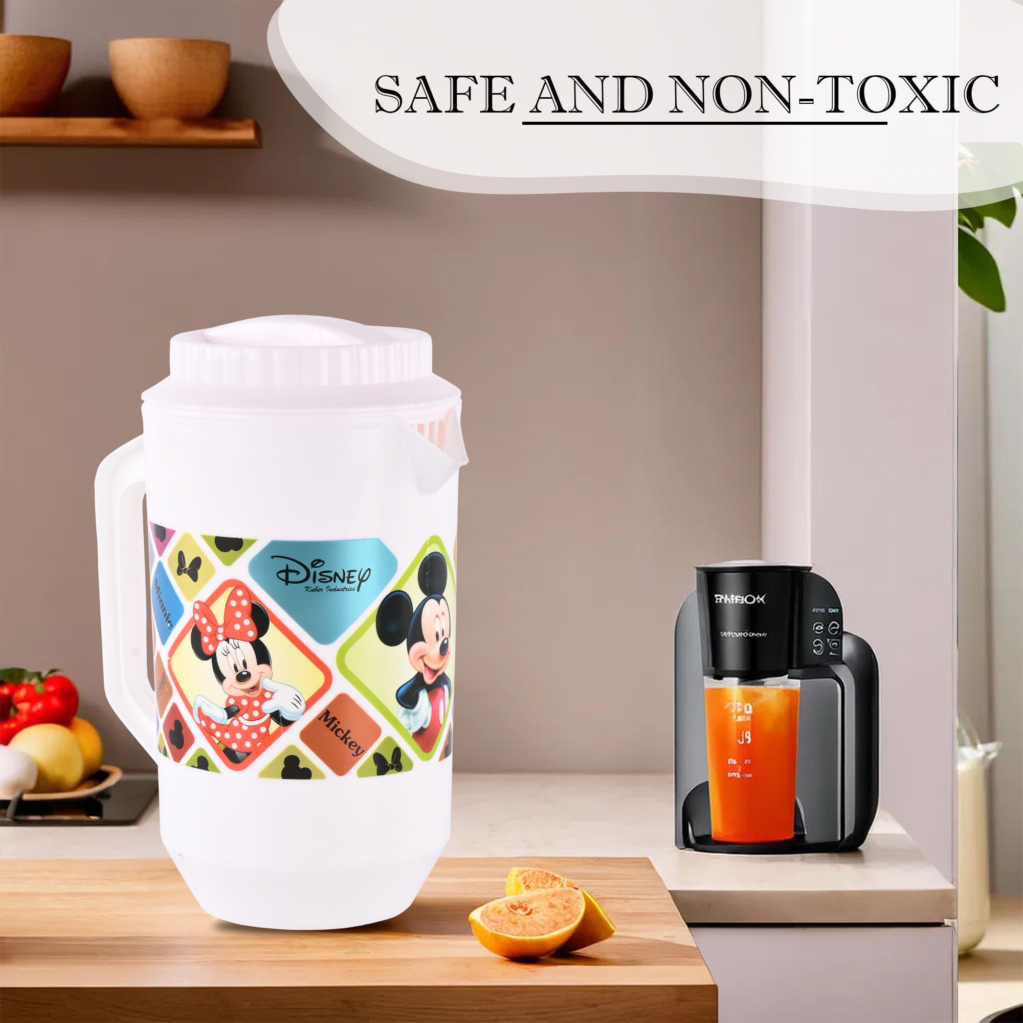 Kuber Industries    Water Jug  2 LTR  Plastic Jug for Water  Check Disney  Water Dispenser  Juice Jug for Dining Table  Water Jug for Hotels  Restaurants  BPA-Free  White