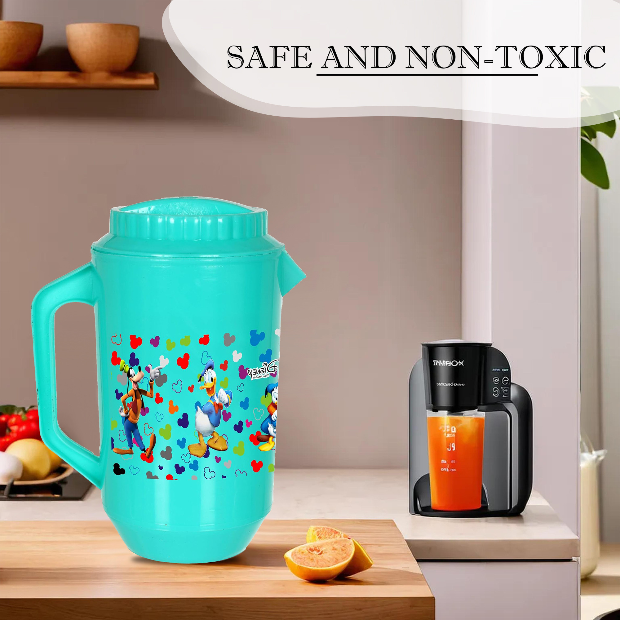 Kuber Industries    Water Jug  2 LTR  Plastic Jug for Water  Disney Team  Water Dispenser  Juice Jug for Dining Table  Water Jug for Hotels  Restaurants  BPA-Free  Green