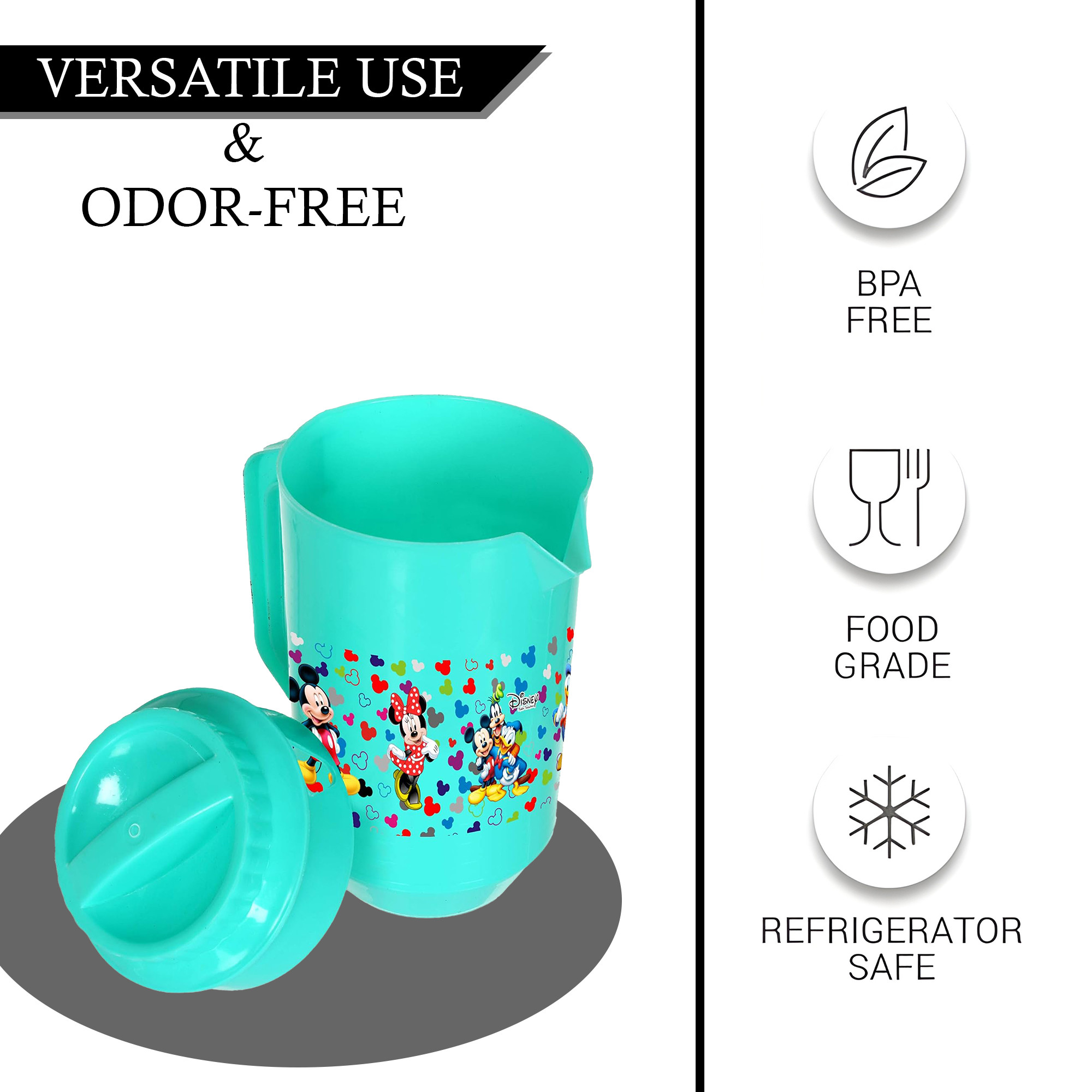 Kuber Industries    Water Jug  2 LTR  Plastic Jug for Water  Disney Team  Water Dispenser  Juice Jug for Dining Table  Water Jug for Hotels  Restaurants  BPA-Free  Green