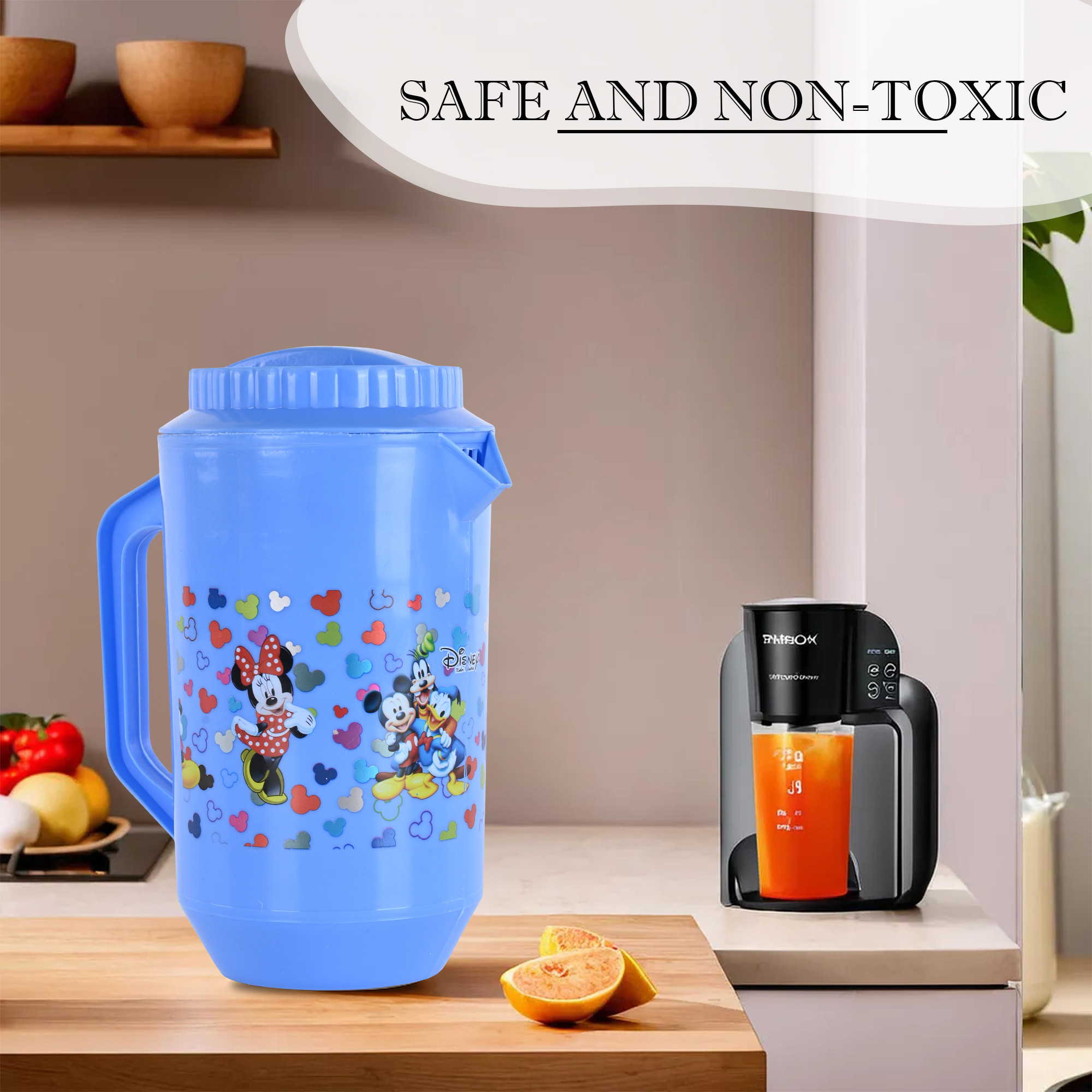 Kuber Industries    Water Jug  2 LTR  Plastic Jug for Water  Disney Team  Water Dispenser  Juice Jug for Dining Table  Water Jug for Hotels  Restaurants  BPA-Free  Blue
