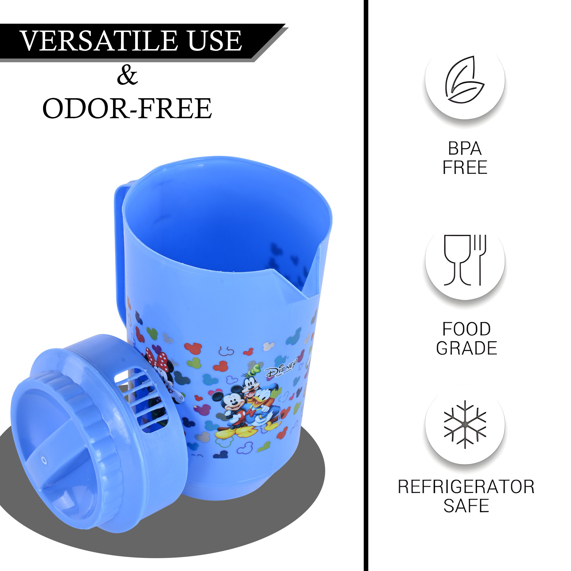 Kuber Industries    Water Jug  2 LTR  Plastic Jug for Water  Disney Team  Water Dispenser  Juice Jug for Dining Table  Water Jug for Hotels  Restaurants  BPA-Free  Blue