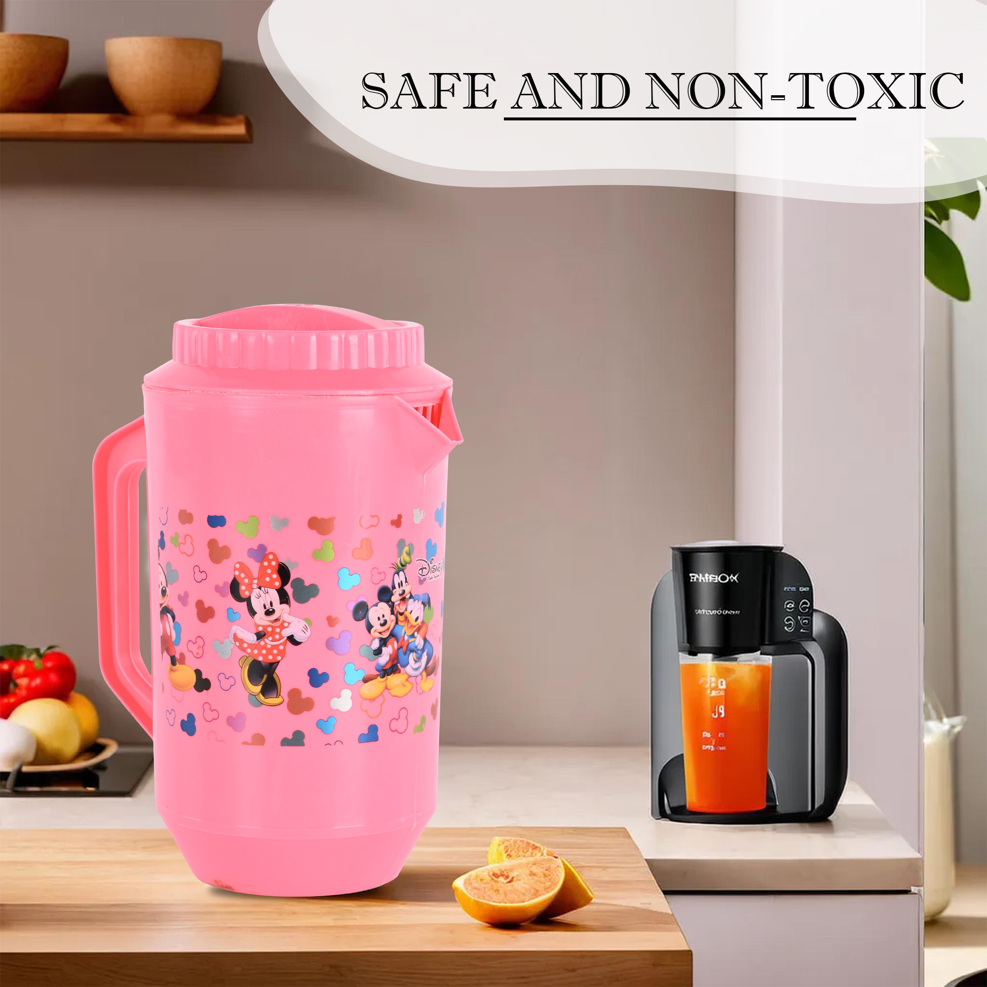 Kuber Industries    Water Jug  2 LTR  Plastic Jug for Water  Disney Team  Water Dispenser  Juice Jug for Dining Table  Water Jug for Hotels  Restaurants  BPA-Free  Pink