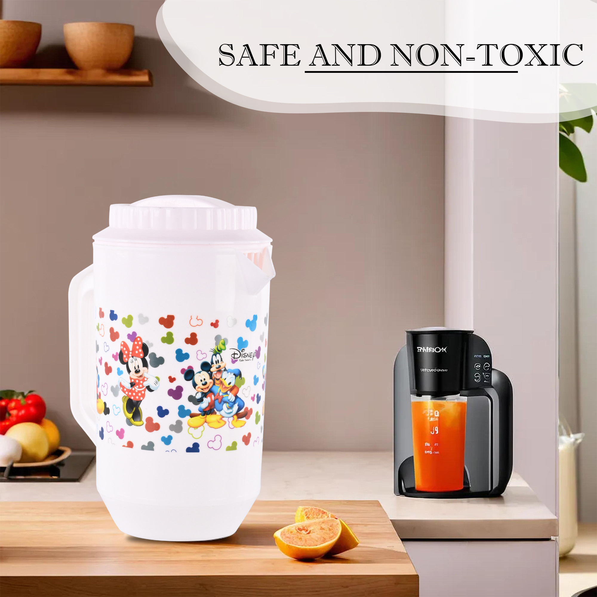 Kuber Industries    Water Jug  2 LTR  Plastic Jug for Water  Disney Team  Water Dispenser  Juice Jug for Dining Table  Water Jug for Hotels  Restaurants  BPA-Free  White