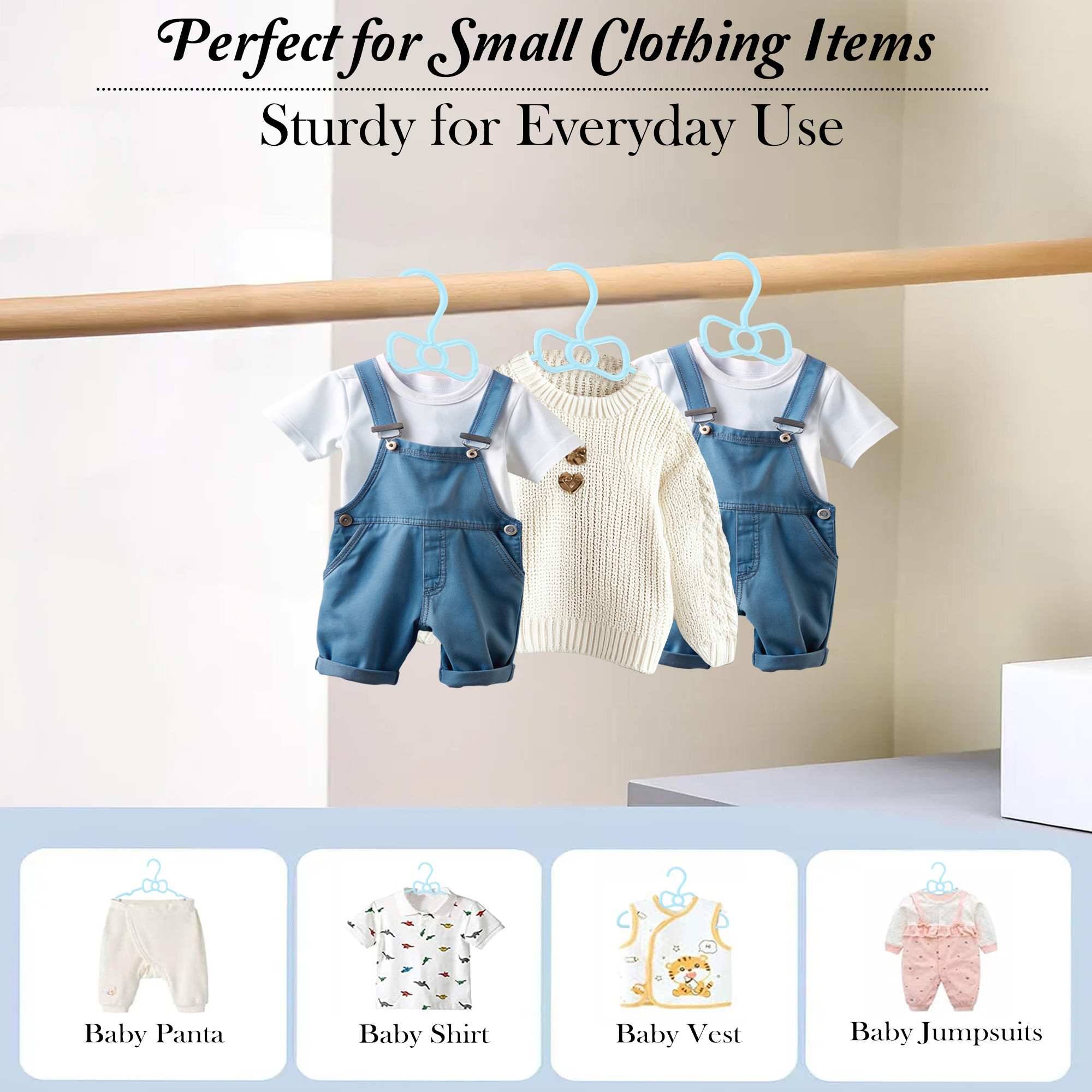 Kuber Industries   Baby Hangers for Clothes Hanging  Easy Organization Kids Hangers for Clothes  Nappies  Convenient Cloth Hangers for Wardrobe  Sky Blue