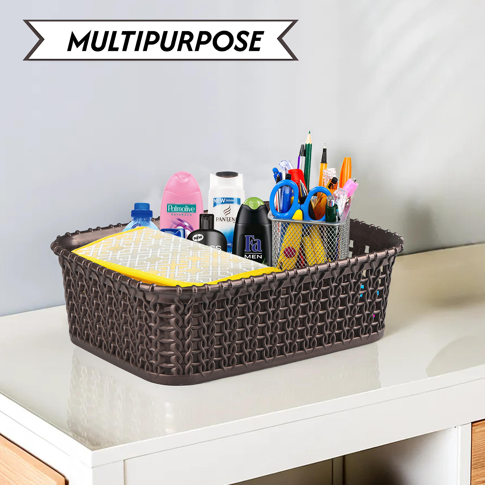 Kuber Industries   Multi-Purpose Plastic Basket for Storage M15  Spacious Stationary  Jewellery Holder  Home Organizers for Kitchen Bedroom  Dining Table  Brown