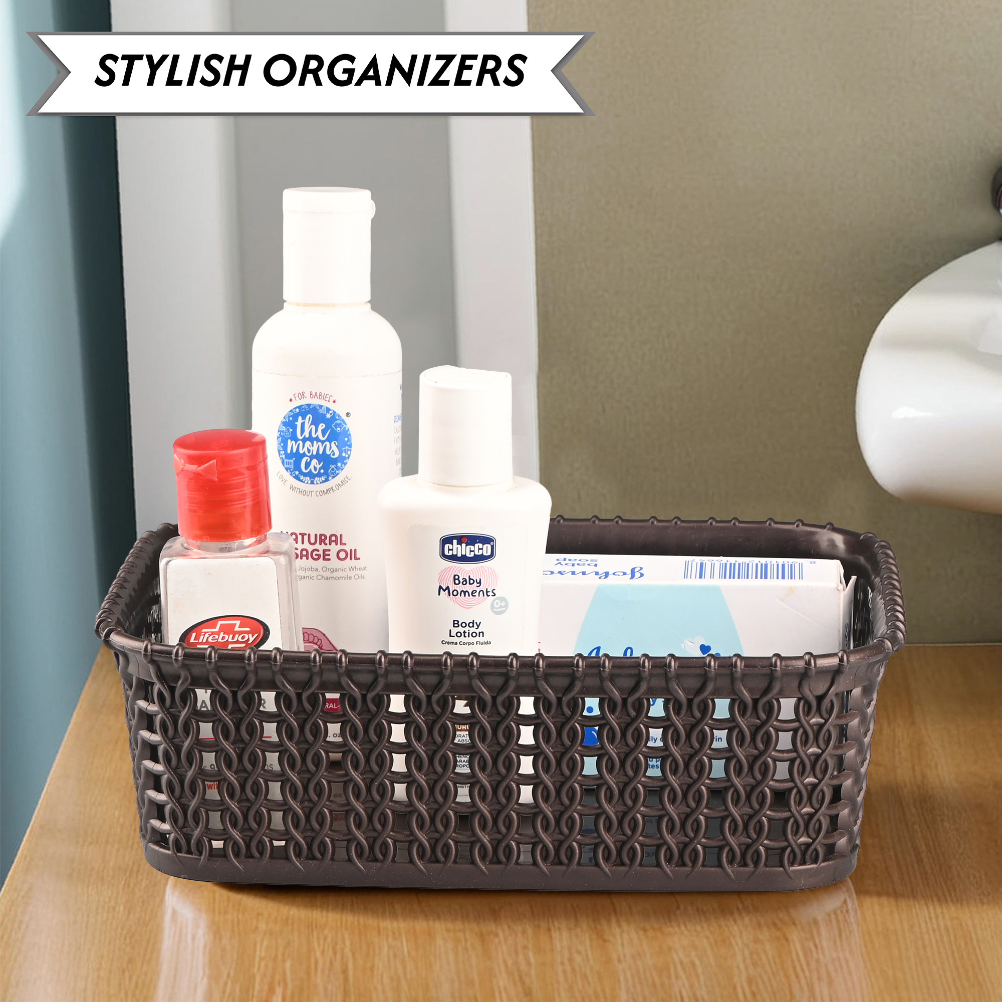 Kuber Industries   Multi-Purpose Plastic Basket for Storage M15  Spacious Stationary  Jewellery Holder  Home Organizers for Kitchen Bedroom  Dining Table  Brown