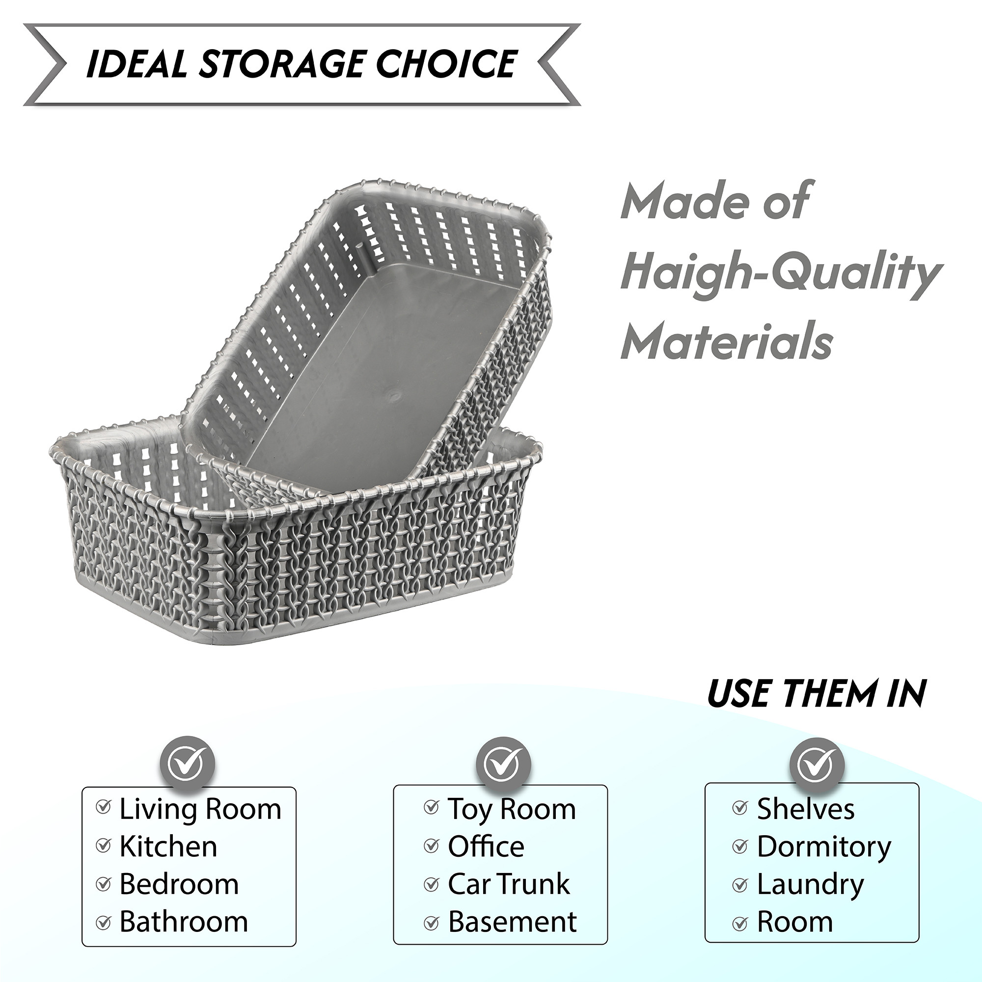 Kuber Industries   Multi-Purpose Plastic Basket for Storage M15  Spacious Stationary  Jewellery Holder  Home Organizers for Kitchen Bedroom  Dining Table  Light Grey