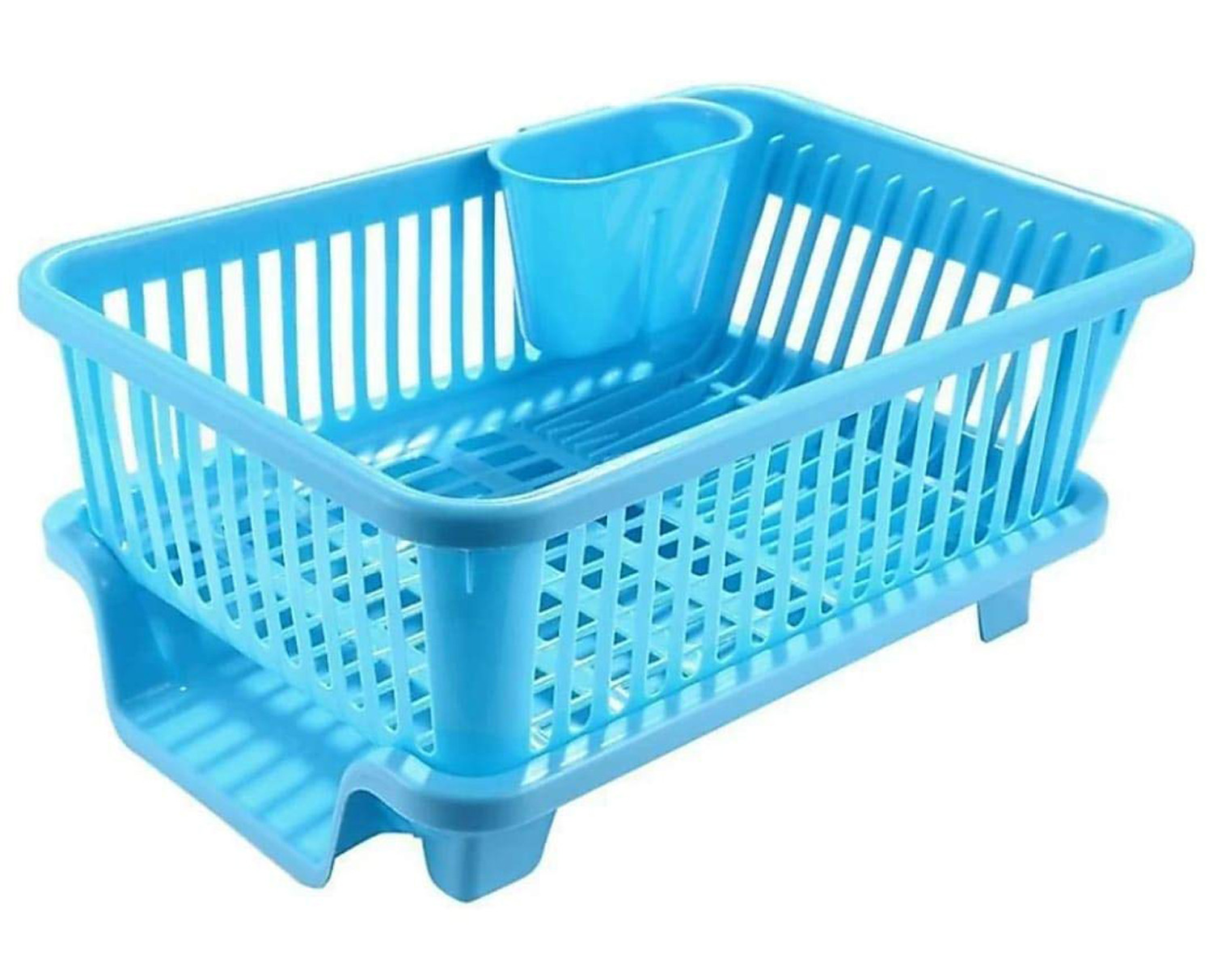 Kuber Industries  3 in 1 Large Durable Plastic Kitchen Sink Dish Rack Drainer Drying Rack Washing Basket with Tray for Kitchen, Dish Rack Organizers, Utensils Tools Cutlery (Blue)