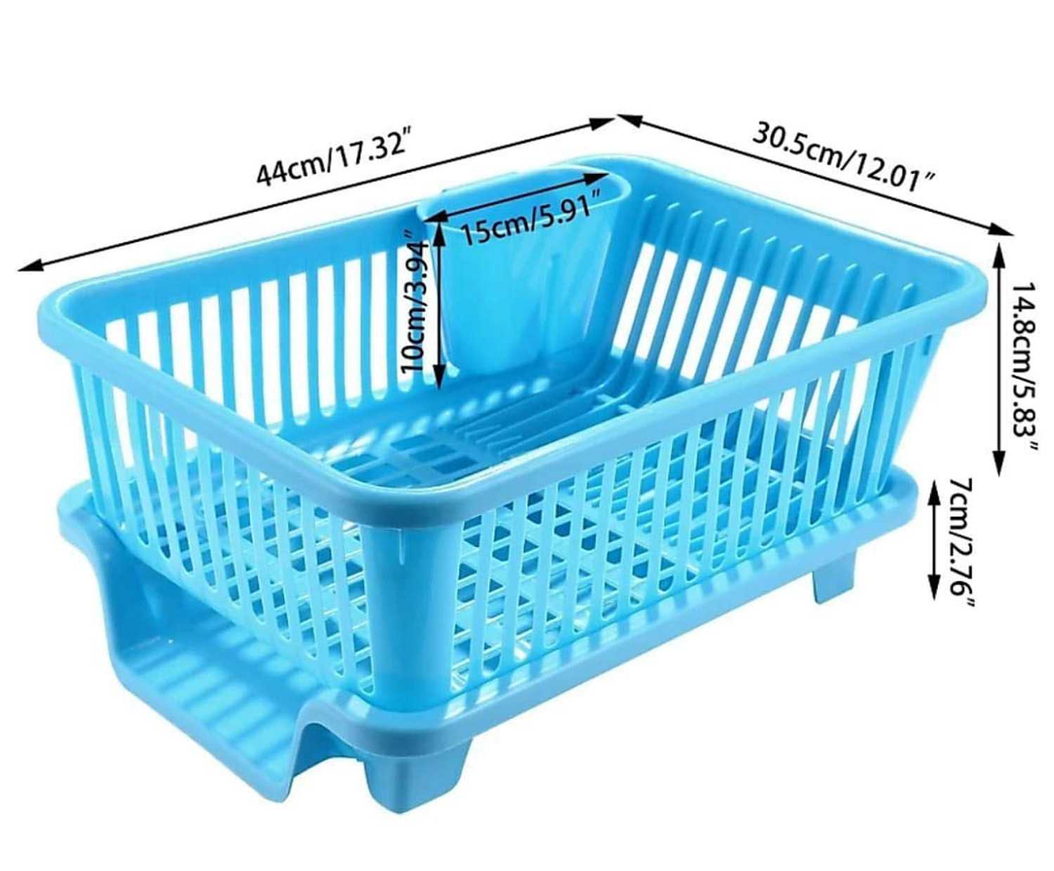 Kuber Industries  3 in 1 Large Durable Plastic Kitchen Sink Dish Rack Drainer Drying Rack Washing Basket with Tray for Kitchen, Dish Rack Organizers, Utensils Tools Cutlery (Blue)