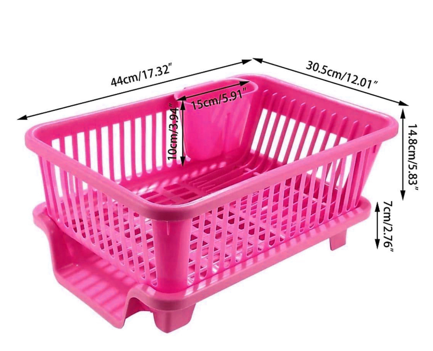 Kuber Industries  3 in 1 Large Durable Plastic Kitchen Sink Dish Rack Drainer Drying Rack Washing Basket with Tray for Kitchen, Dish Rack Organizers, Utensils Tools Cutlery (Pink)