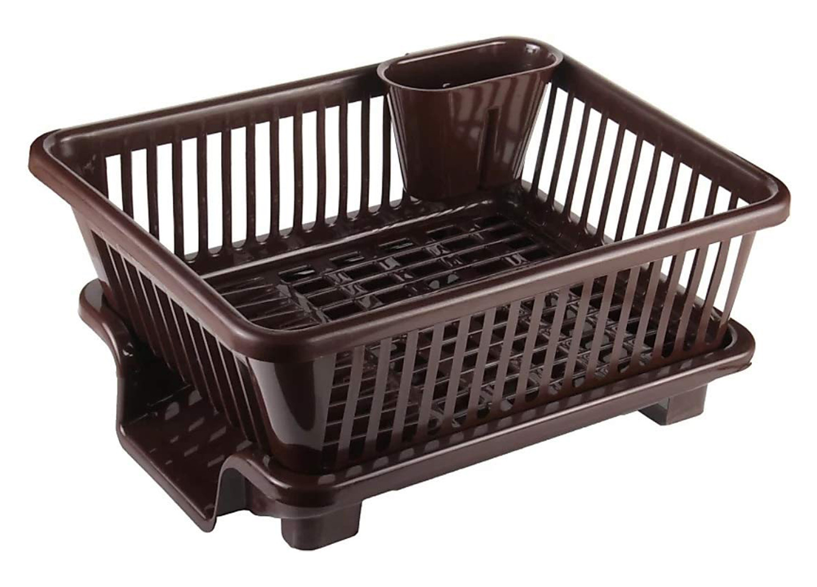 Kuber Industries  3 in 1 Large Durable Plastic Kitchen Sink Dish Rack Drainer Drying Rack Washing Basket with Tray for Kitchen, Dish Rack Organizers, Utensils Tools Cutlery (Brown)