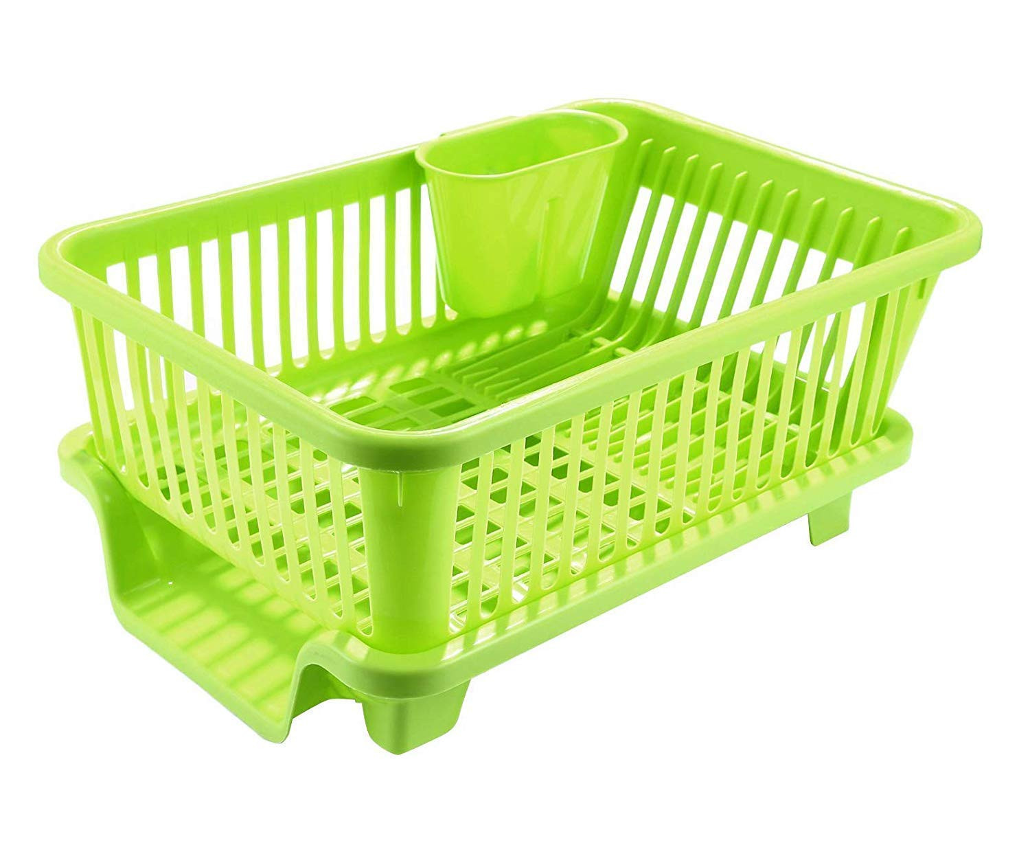 Kuber Industries  3 in 1 Large Durable Plastic Kitchen Sink Dish Rack Drainer Drying Rack Washing Basket with Tray for Kitchen, Dish Rack Organizers, Utensils Tools Cutlery (Green)