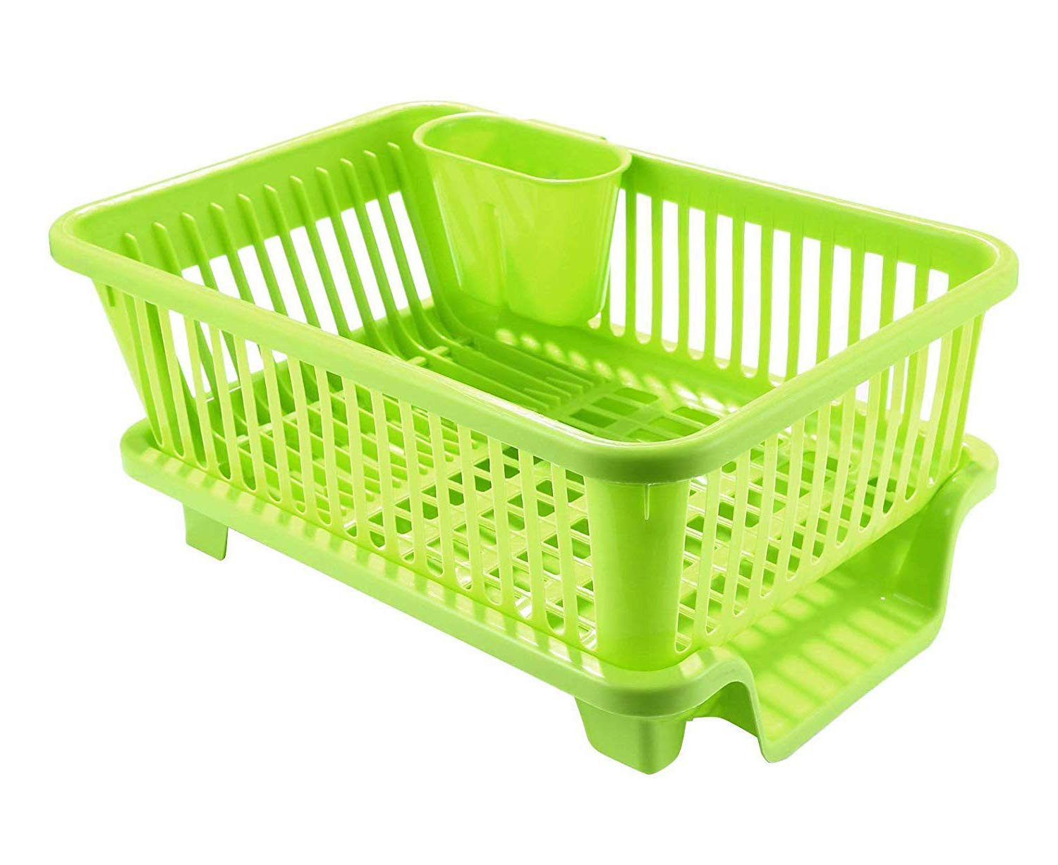 Kuber Industries  3 in 1 Large Durable Plastic Kitchen Sink Dish Rack Drainer Drying Rack Washing Basket with Tray for Kitchen, Dish Rack Organizers, Utensils Tools Cutlery (Green)