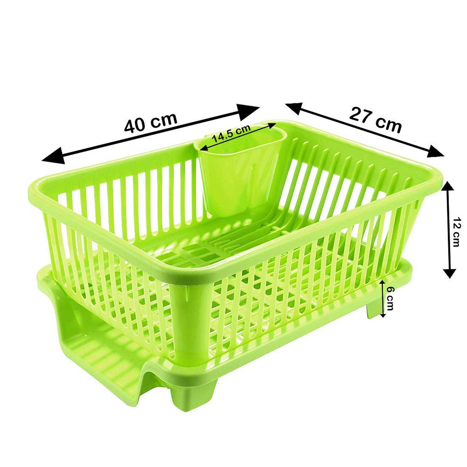 Kuber Industries  3 in 1 Large Durable Plastic Kitchen Sink Dish Rack Drainer Drying Rack Washing Basket with Tray for Kitchen, Dish Rack Organizers, Utensils Tools Cutlery (Green)