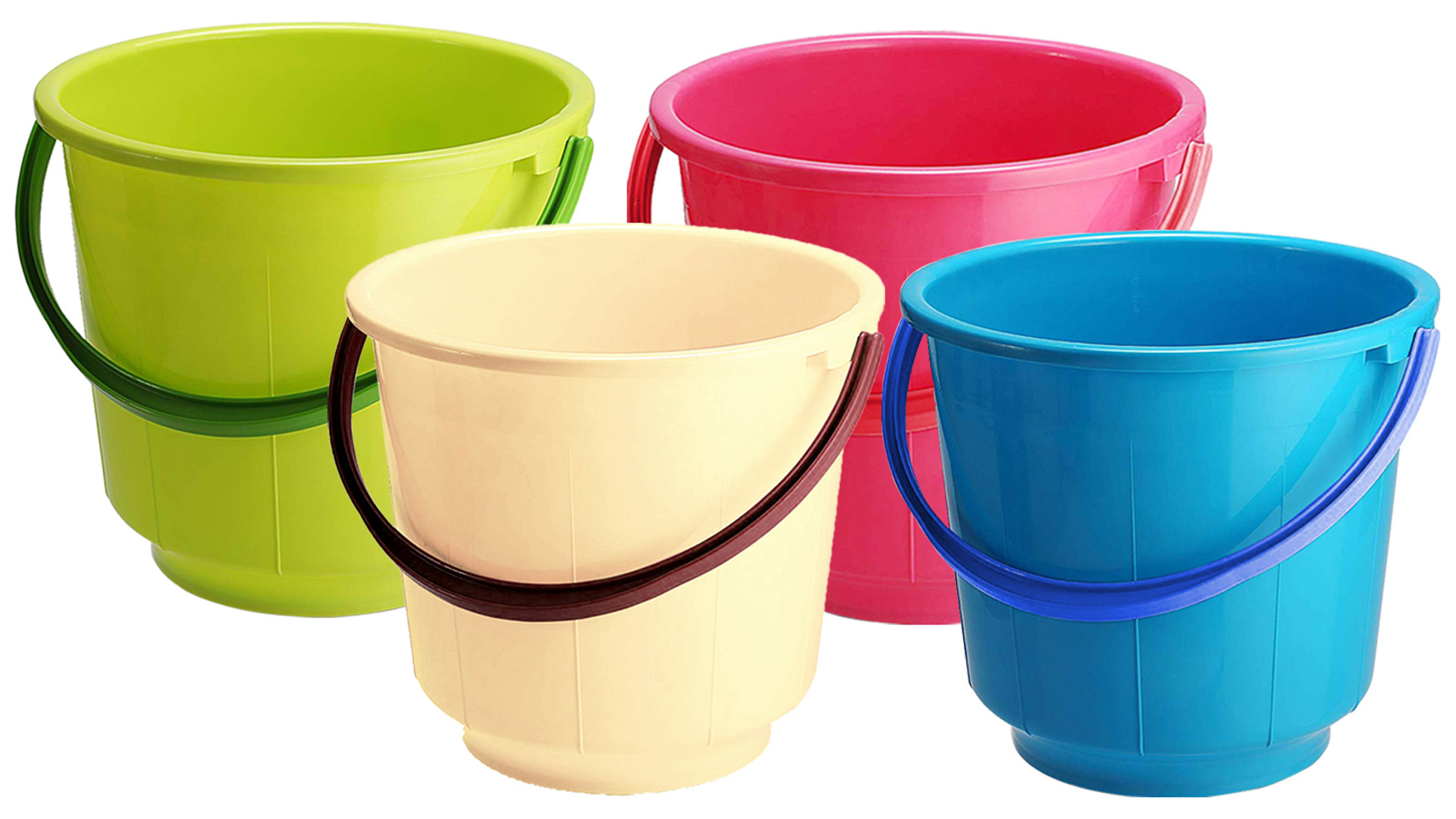 Kuber Industries  4 Pieces Unbreakable Strong Plastic Bathroom Bucket 13 Ltr (Green & Pink & Cream & Blue) -CTKTC37943