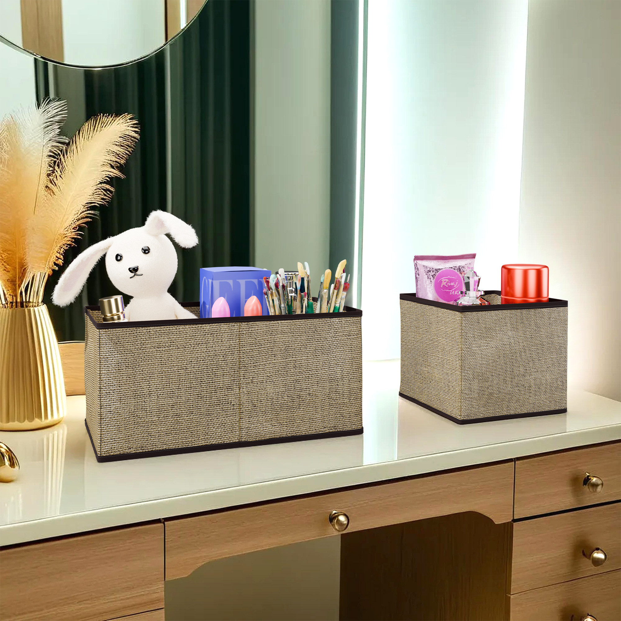 Kuber Industries  6 Pieces  Foldable Drawer Organizer  Jute Fabric  Wardrobe Organizer for Clothes  Storage Box for Socks Bra Tie and Scarfs  Stationary  Cabinet Organizer  Brown