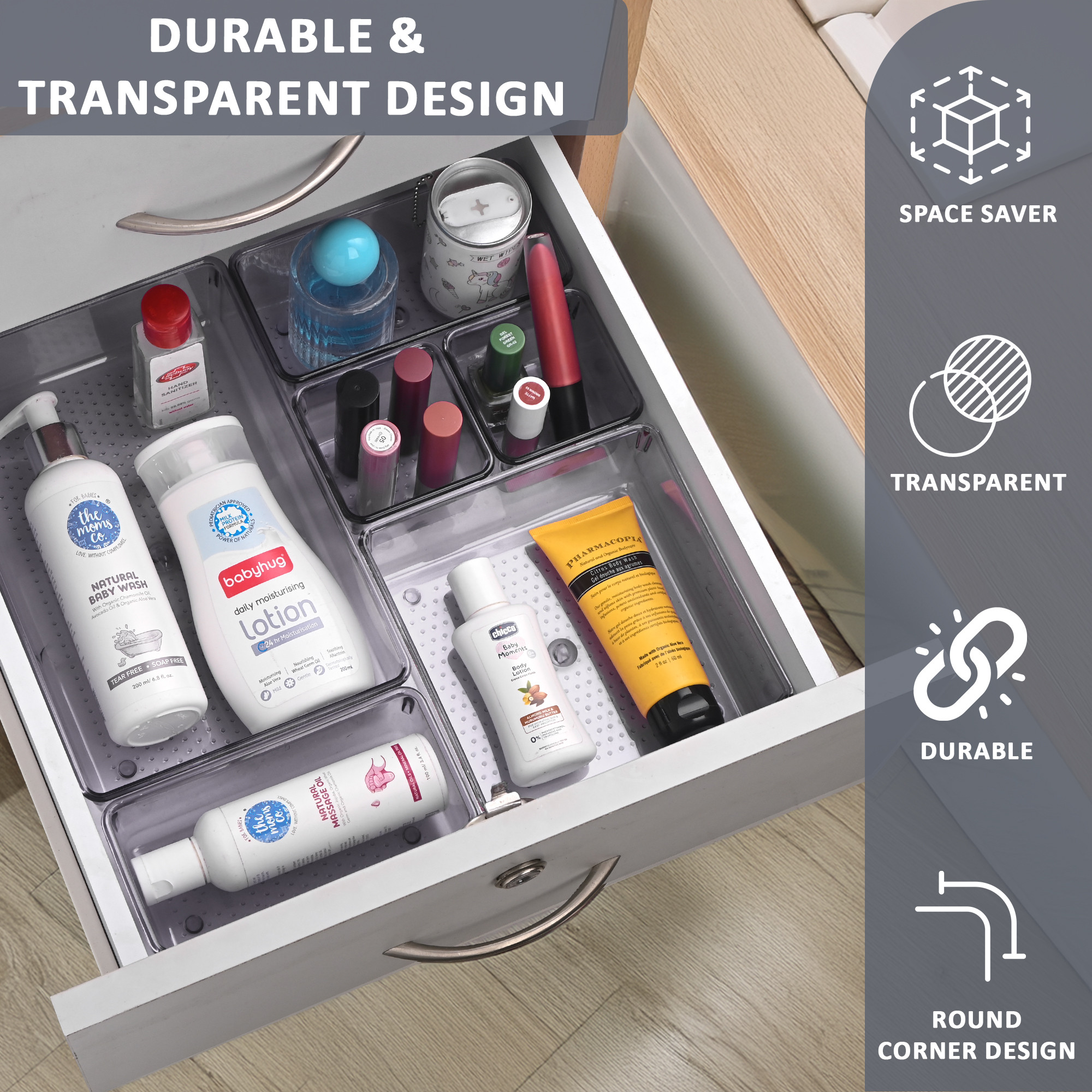 Kuber Industries  Acrylic Transparent Cosmetic Organizer Tray  Drawers Organisers for Kitchen Office and Bathroom Vanity Makeup  Stationery Storage Drawer Divider Tray  Black