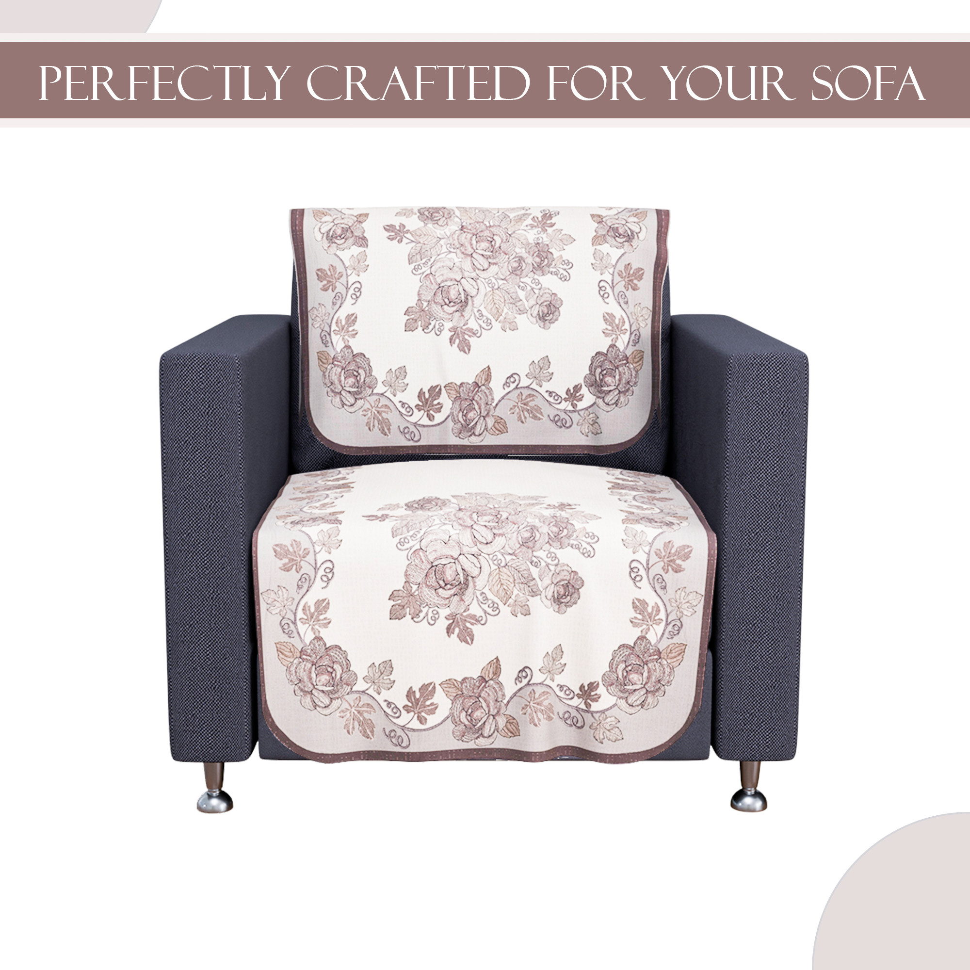 Kuber Industries  Aesthetic  Sofa Covers for Living Room  Non-Slip Machine Washable  Removable Furniture Protector Slipcovers  Roses - Cream  Brown