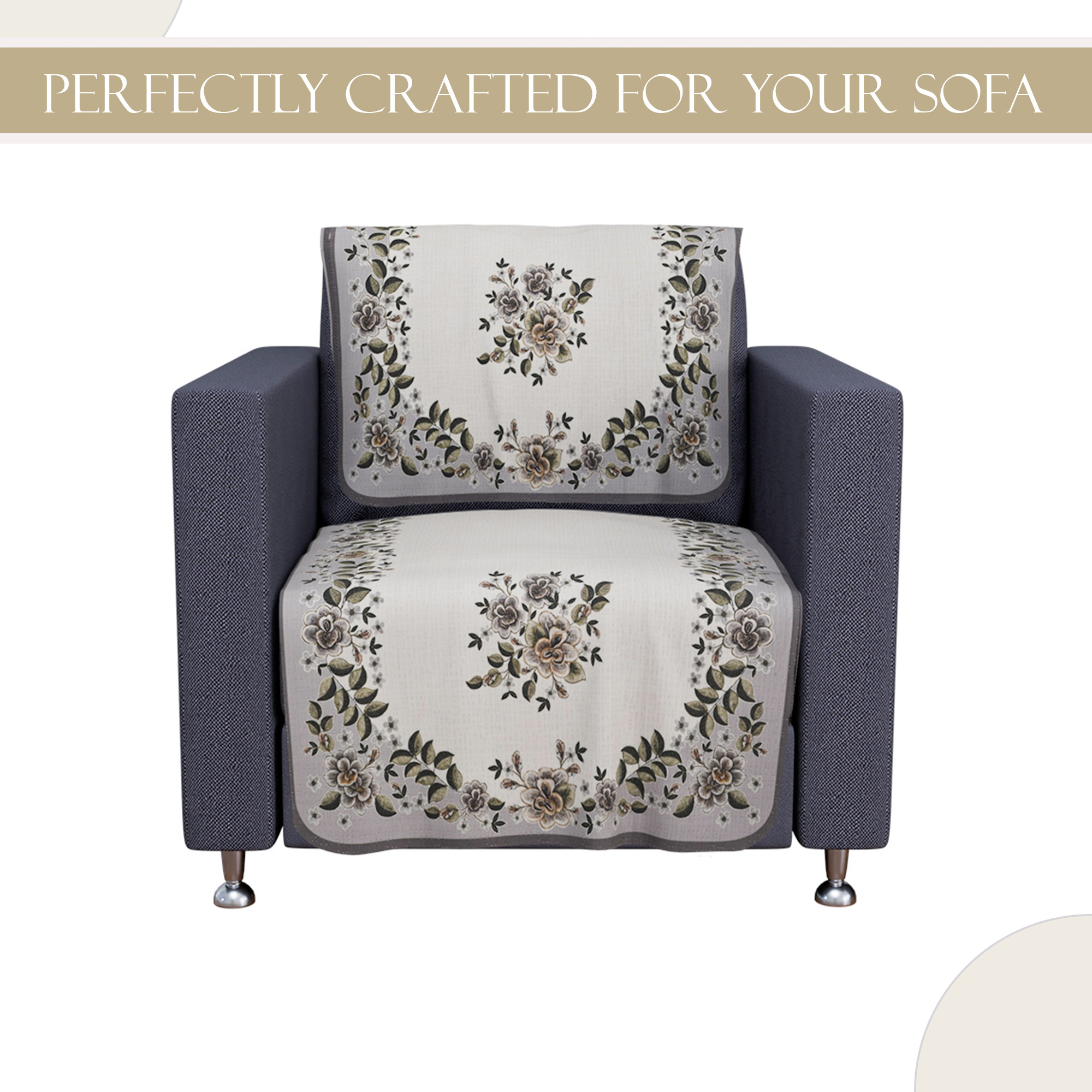 Kuber Industries  Aesthetic  Sofa Covers for Living Room  Non-Slip Machine Washable  Removable Furniture Protector Slipcovers  Floral - Cream  Green