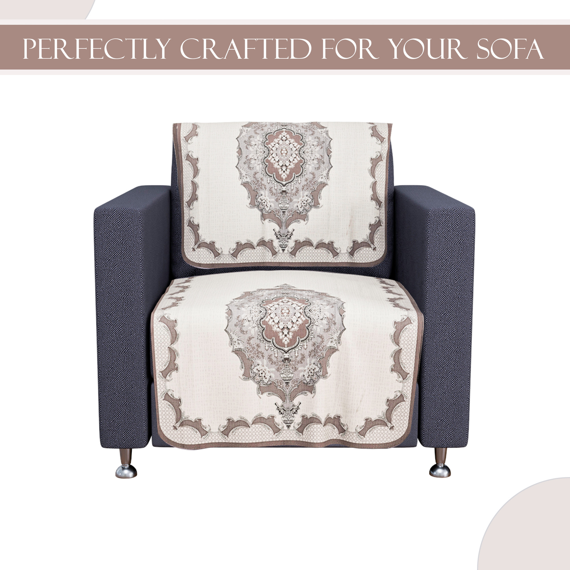 Kuber Industries  Aesthetic  Sofa Covers for Living Room  Non-Slip Machine Washable  Removable Furniture Protector Slipcovers  Rangoli - Cream  Brown