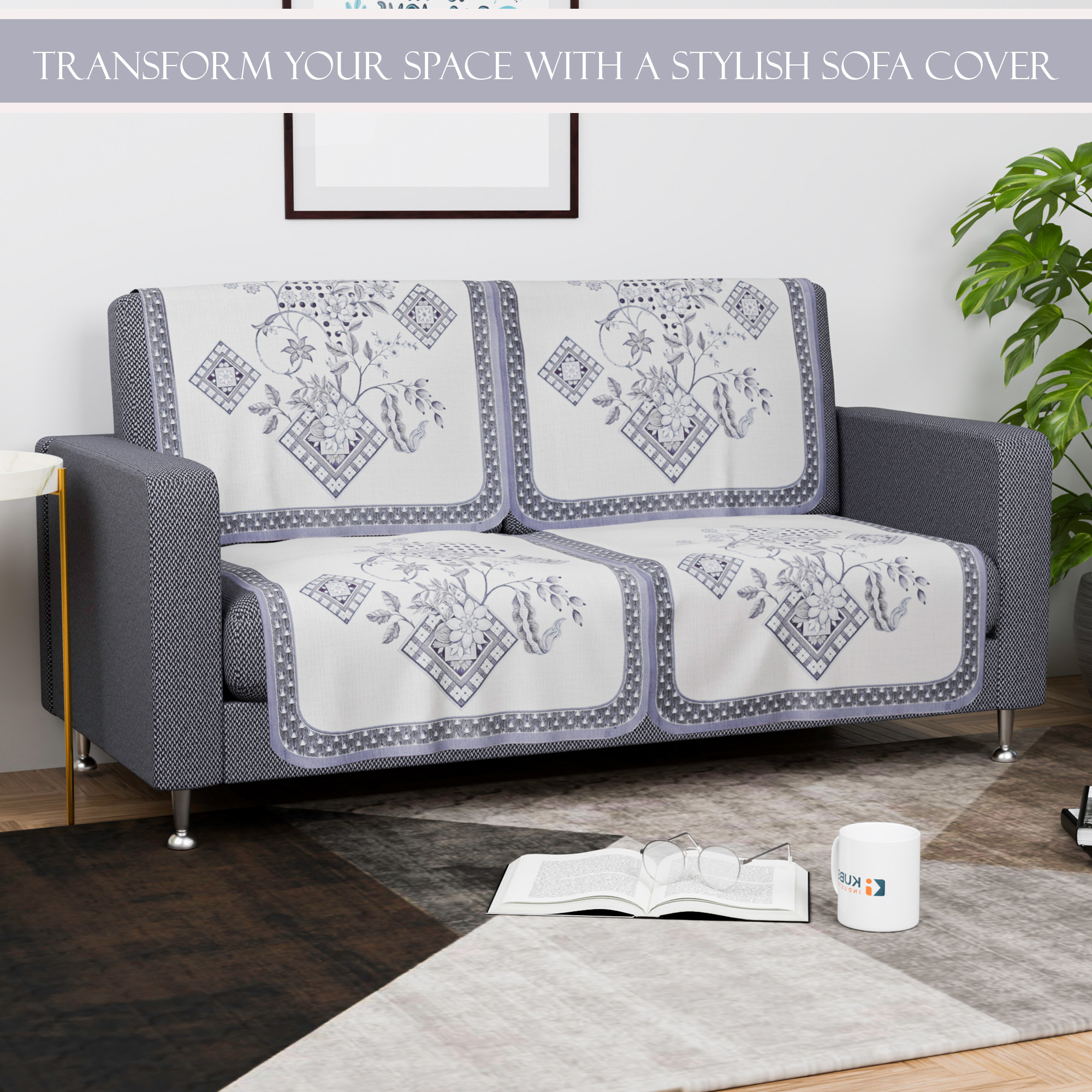 Kuber Industries  Aesthetic  Sofa Covers for Living Room  Non-Slip Machine Washable  Removable Furniture Protector Slipcovers  Chokdi - Cream  Grey