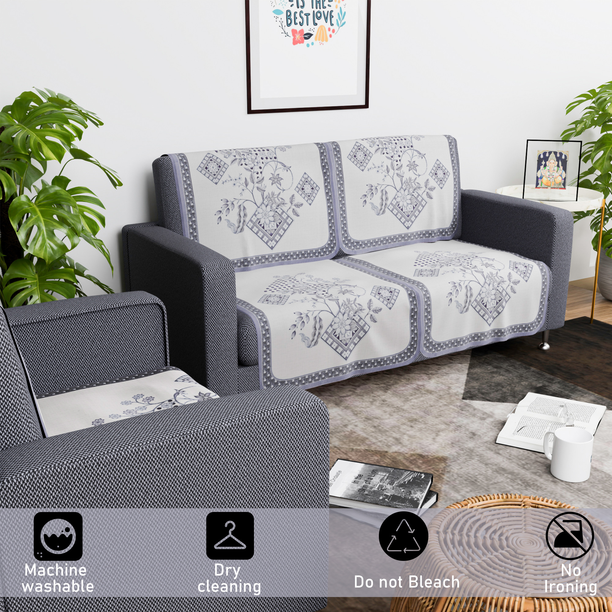 Kuber Industries  Aesthetic  Sofa Covers for Living Room  Non-Slip Machine Washable  Removable Furniture Protector Slipcovers  Chokdi - Cream  Grey