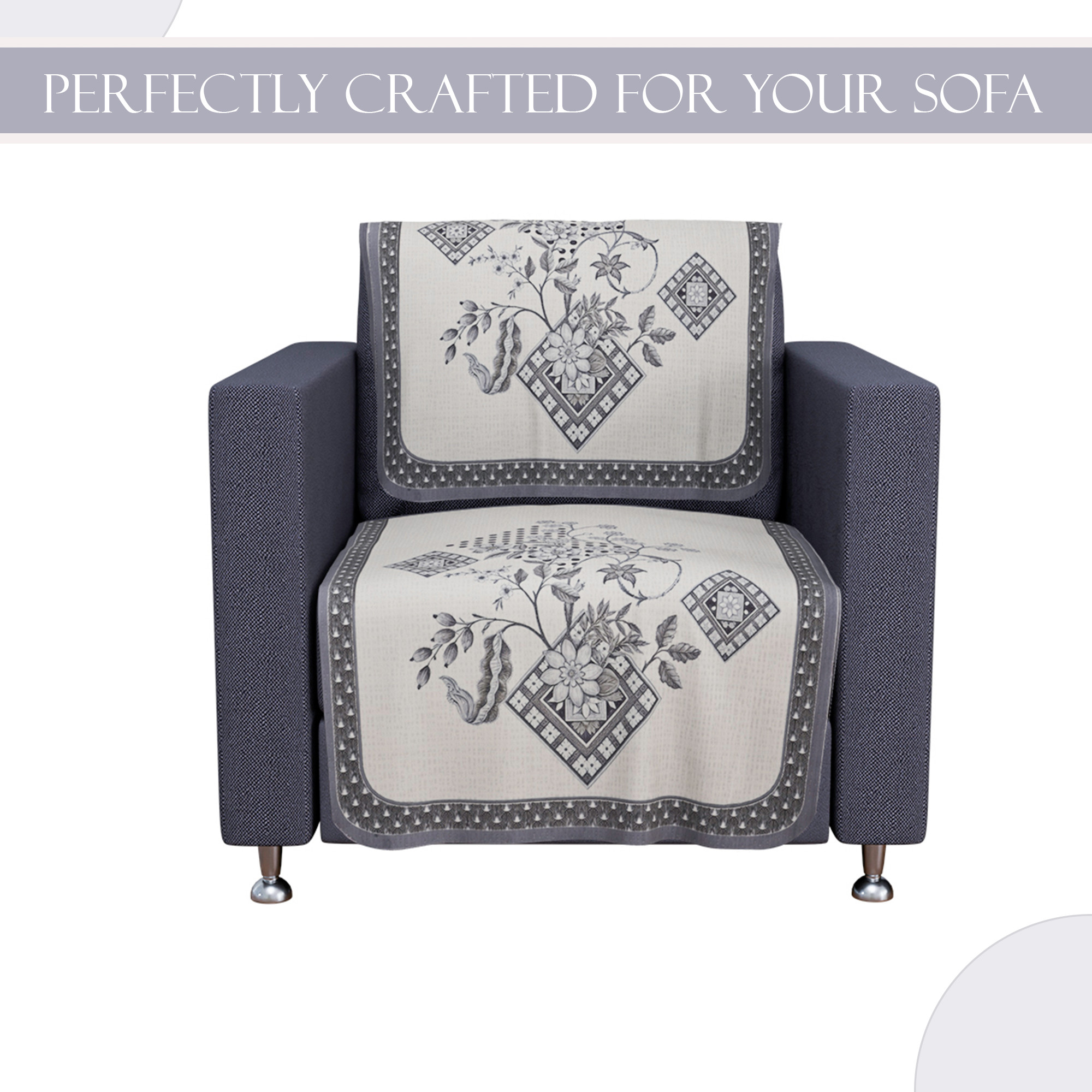 Kuber Industries  Aesthetic  Sofa Covers for Living Room  Non-Slip Machine Washable  Removable Furniture Protector Slipcovers  Chokdi - Cream  Grey