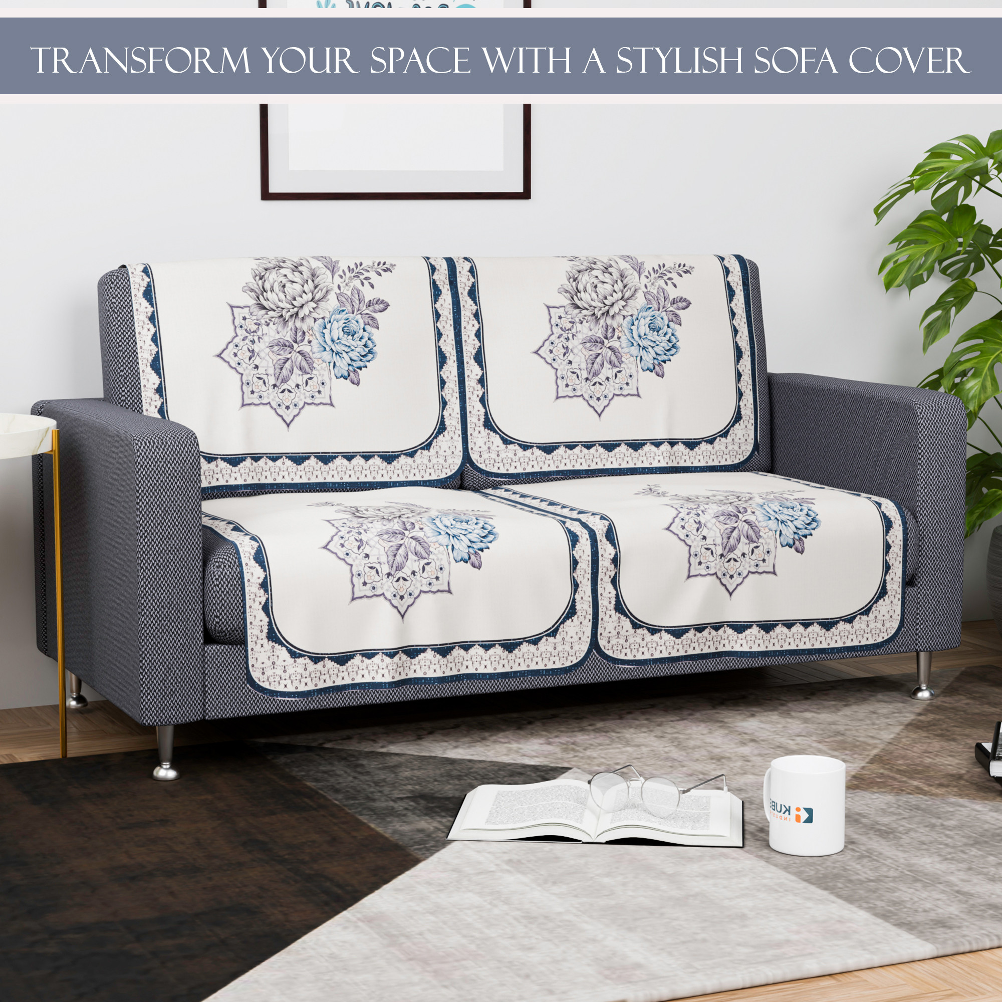 Kuber Industries  Aesthetic  Sofa Covers for Living Room  Non-Slip Machine Washable  Removable Furniture Protector Slipcovers  Roses - Cream  Ferozi