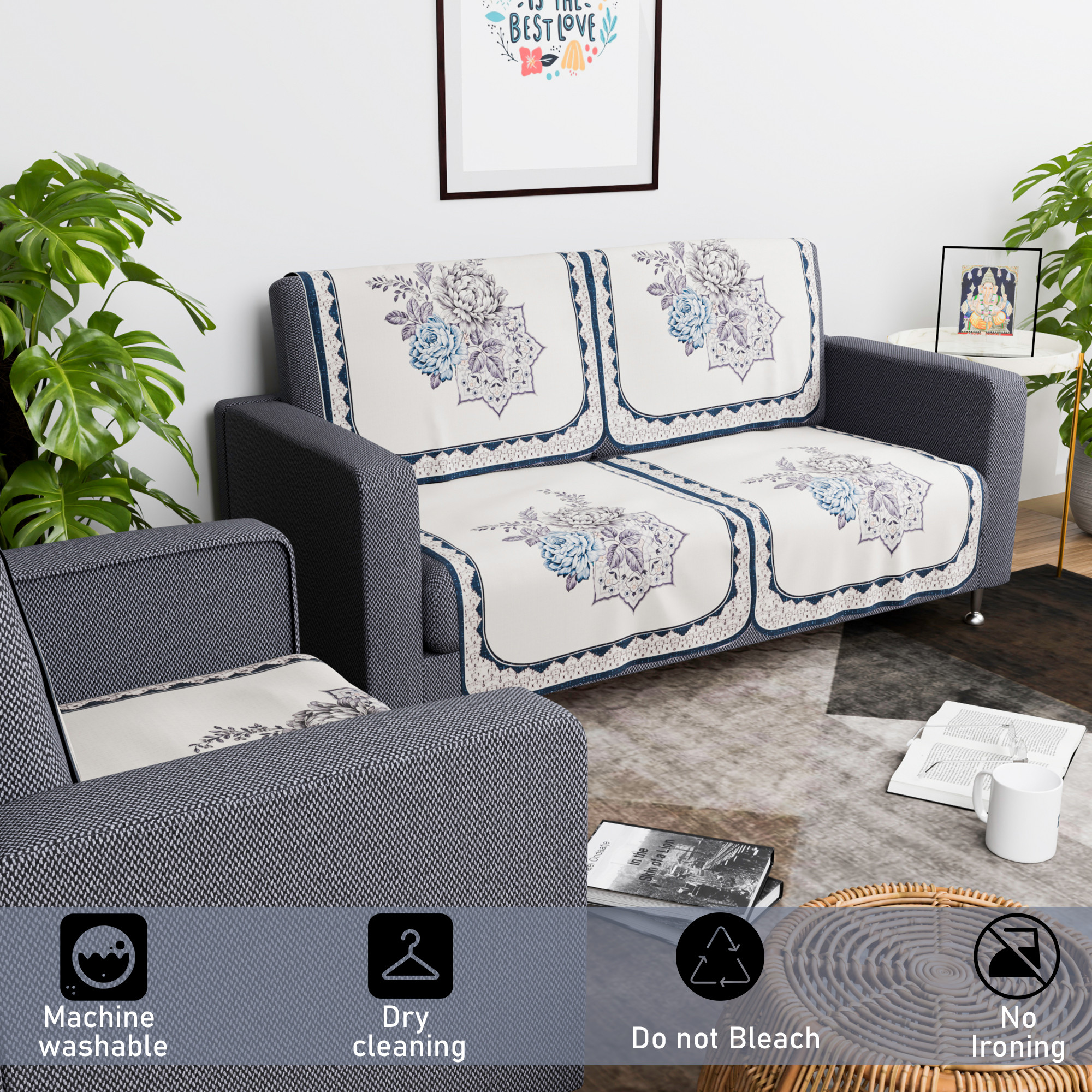 Kuber Industries  Aesthetic  Sofa Covers for Living Room  Non-Slip Machine Washable  Removable Furniture Protector Slipcovers  Roses - Cream  Ferozi