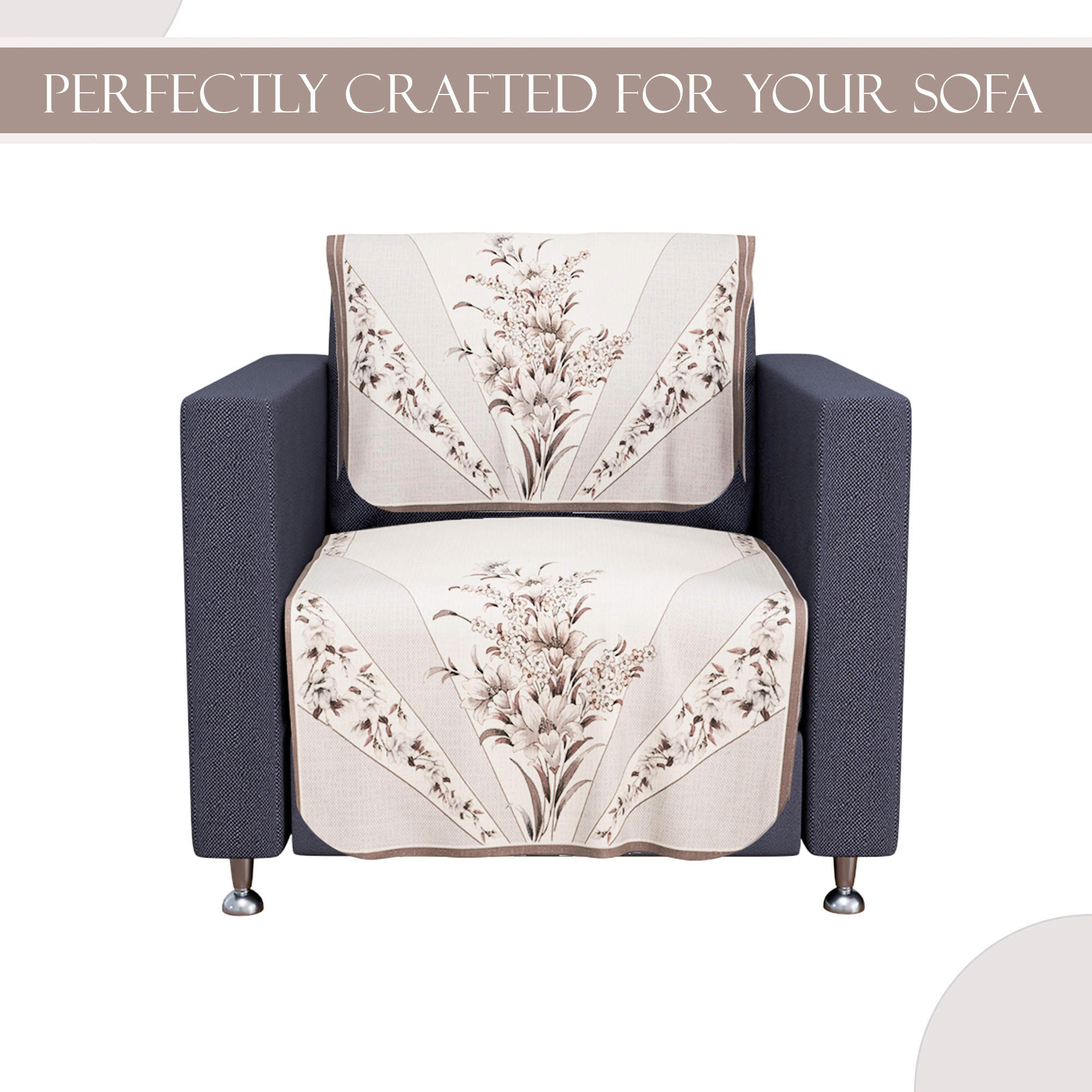Kuber Industries  Aesthetic  Sofa Covers for Living Room  Non-Slip Machine Washable  Removable Furniture Protector Slipcovers  Bouquet - Cream  Brown
