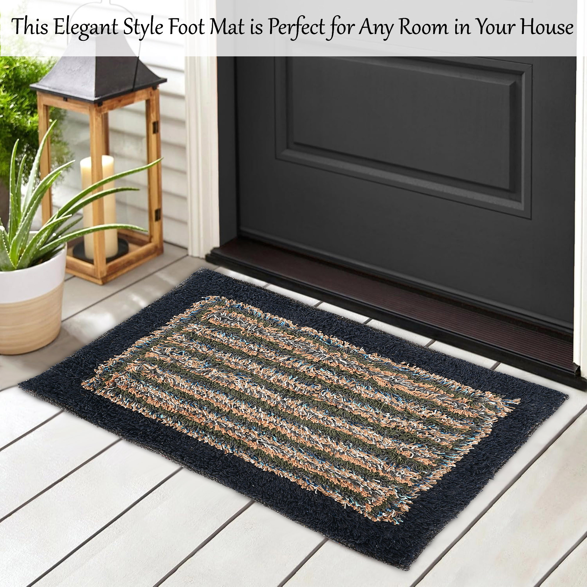 Kuber Industries  Anti-Skid Door Mats For Home  Furry  Soft Washable Water Soaking FloorBathroom Mat - Dark Blue