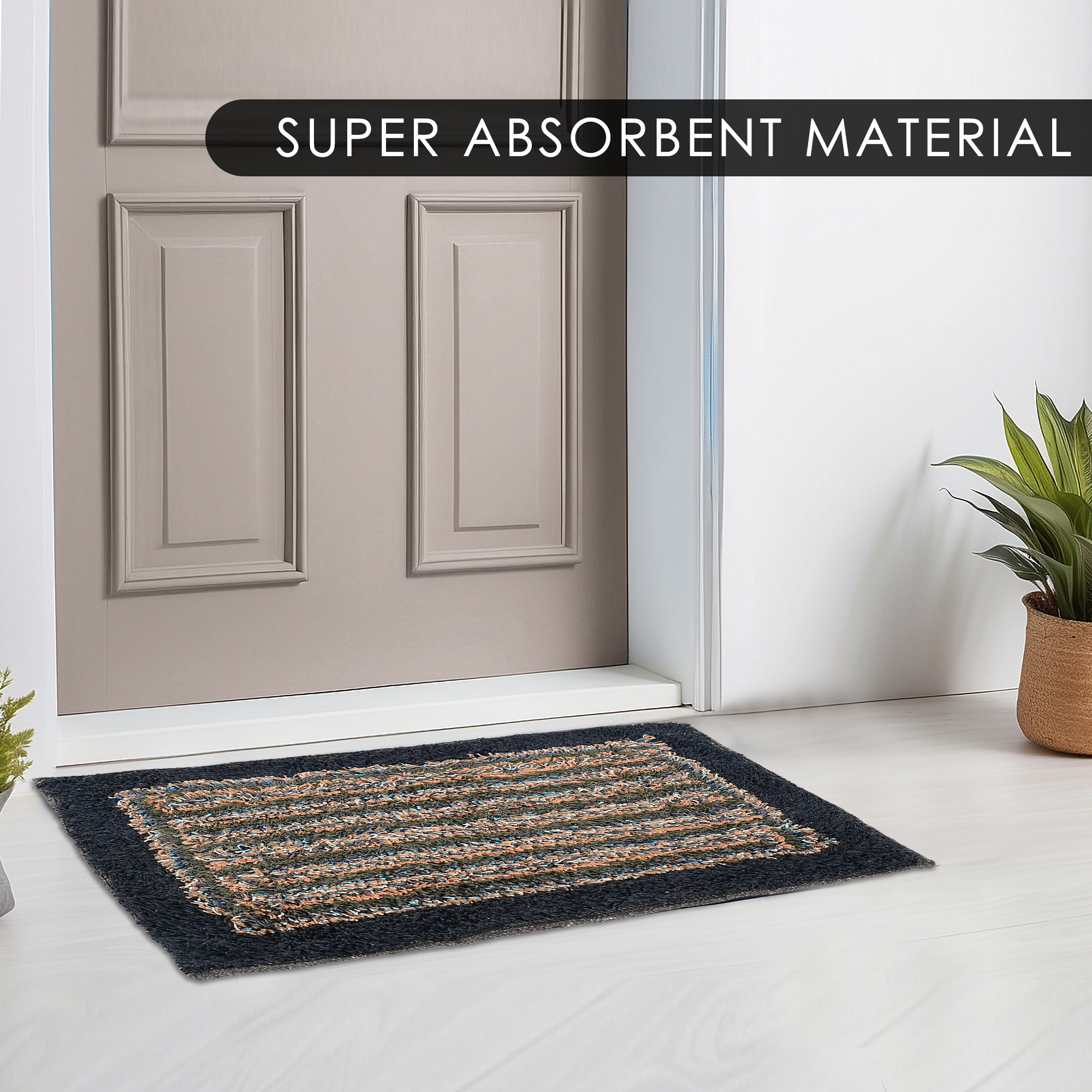 Kuber Industries  Anti-Skid Door Mats For Home  Furry  Soft Washable Water Soaking FloorBathroom Mat - Dark Blue