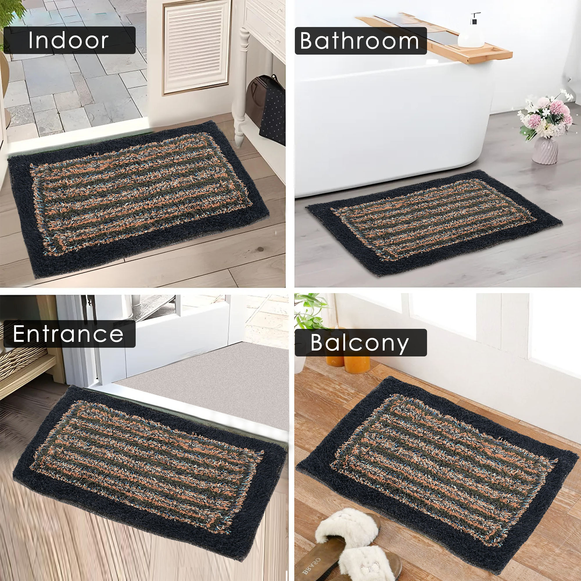 Kuber Industries  Anti-Skid Door Mats For Home  Furry  Soft Washable Water Soaking FloorBathroom Mat - Dark Blue