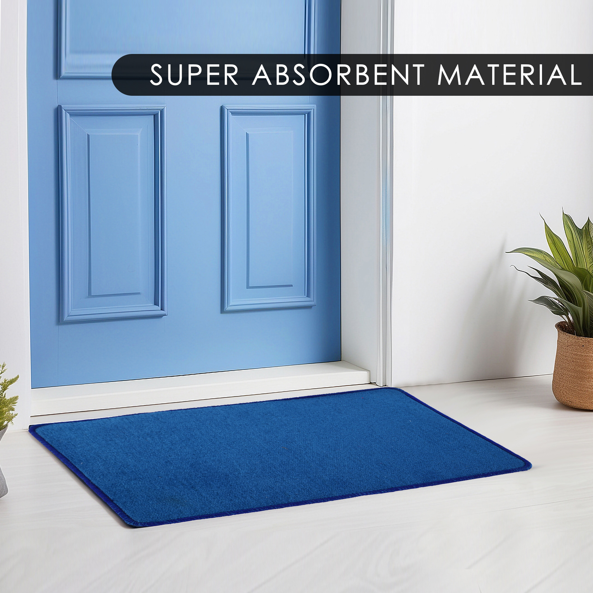 Kuber Industries  Anti-Skid Door Mats For Home  Soft Washable Microfibre  Water Soaking FloorBathroom Mat - Blue