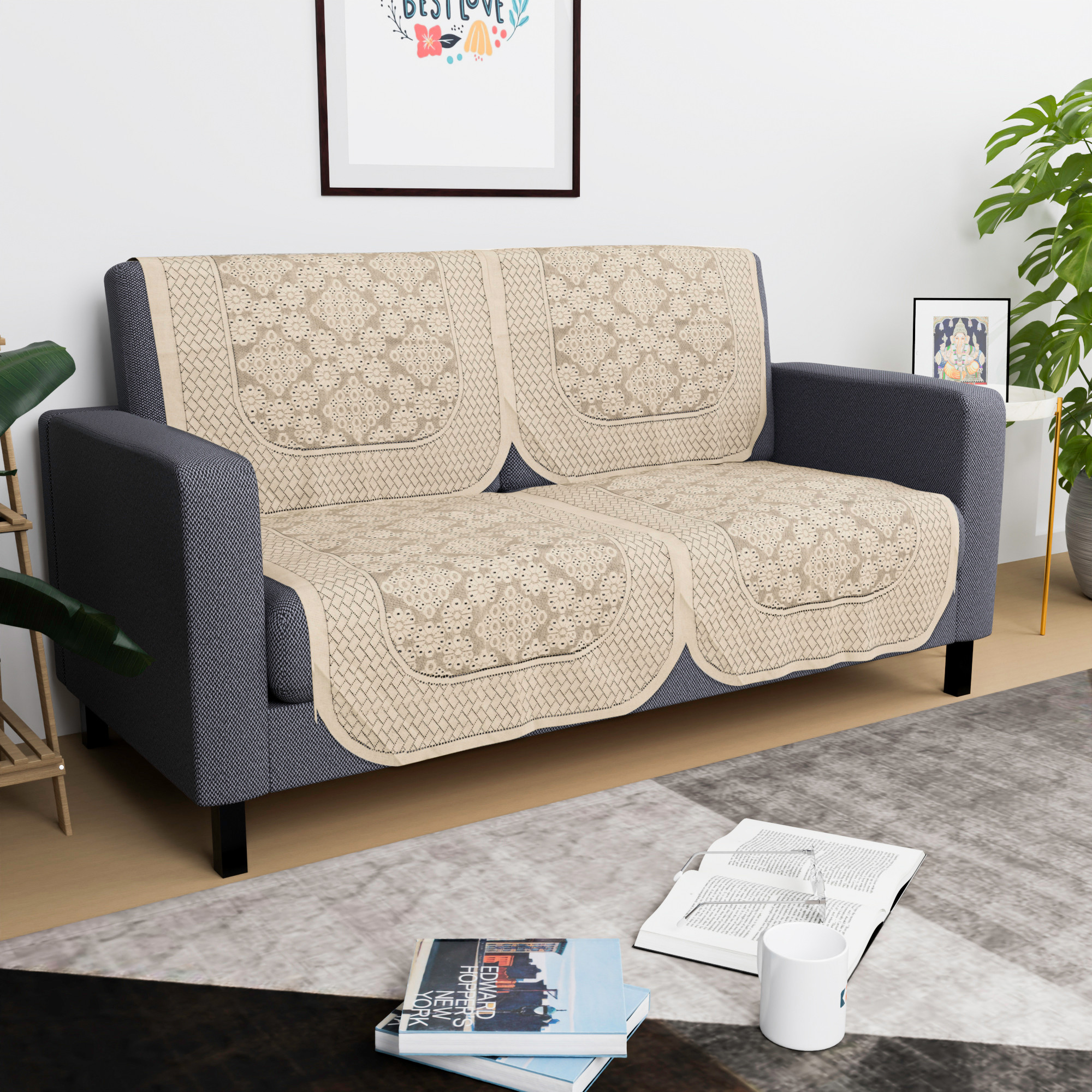 Kuber Industries  Anti Slip Sofa Covers for Home  Decorative Sofa Set Cover for Living Room  Protective Sofa Sheet  Sofa Seat Cover from Spill  Shot  Self Boring Design - Cream