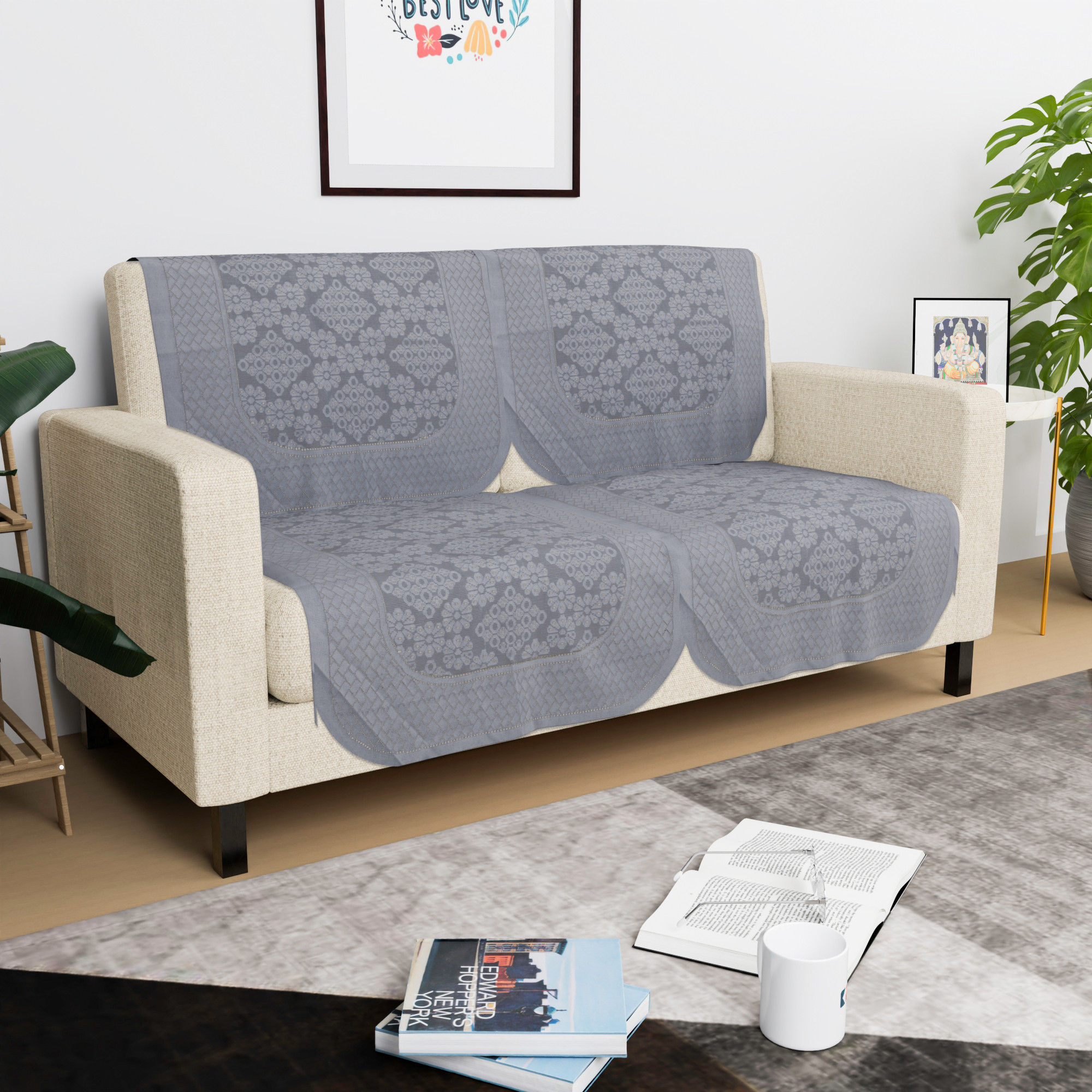Kuber Industries  Anti Slip Sofa Covers for Home  Decorative Sofa Set Cover for Living Room  Protective Sofa Sheet  Sofa Seat Cover from Spill  Shot  Self Boring Design - Grey
