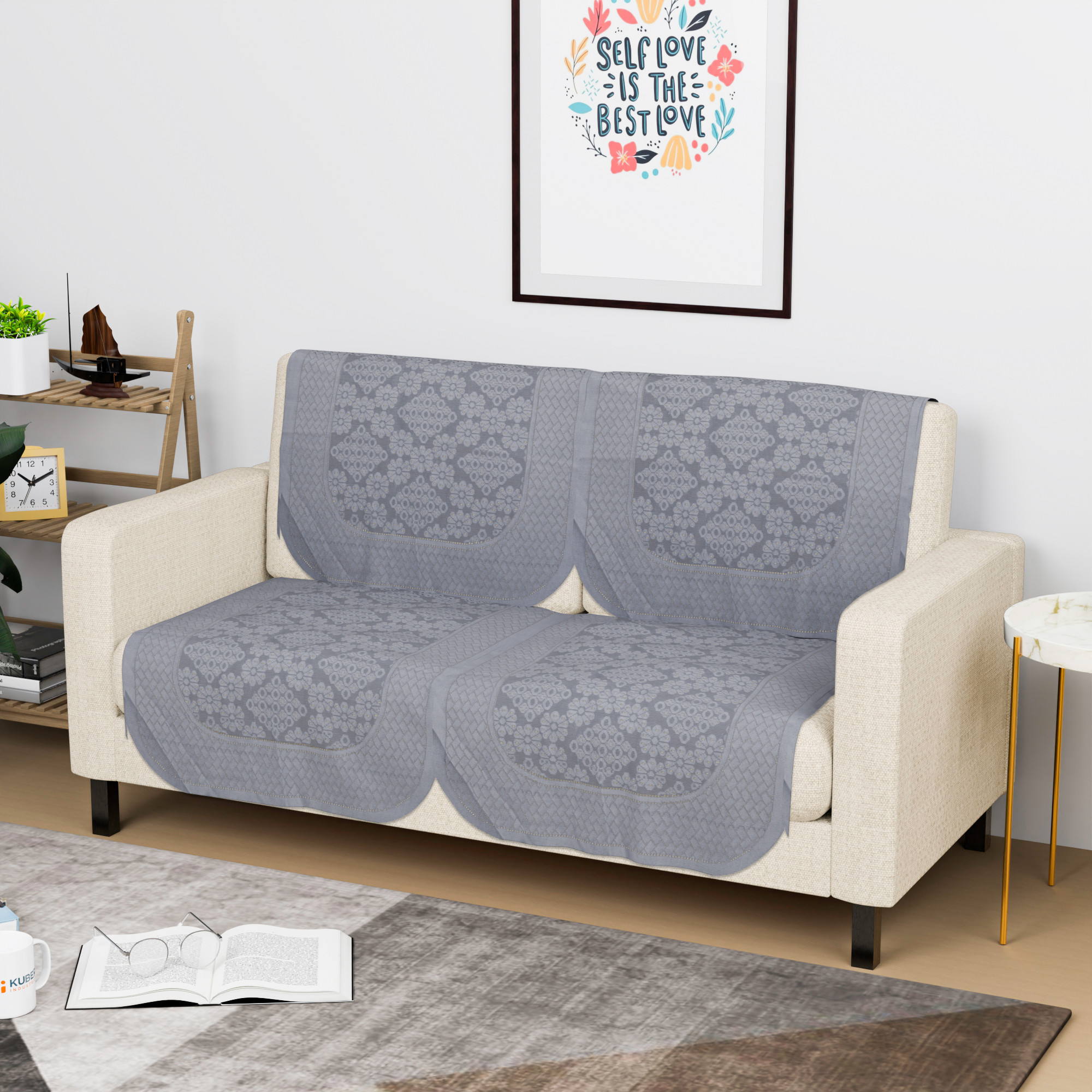 Kuber Industries  Anti Slip Sofa Covers for Home  Decorative Sofa Set Cover for Living Room  Protective Sofa Sheet  Sofa Seat Cover from Spill  Shot  Self Boring Design - Grey