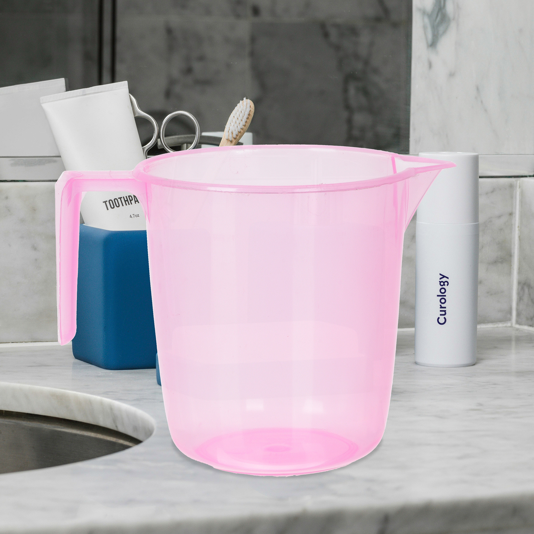 Kuber Industries  Bathroom Mug  Multipurpose Bath Rinse Mug for Bathroom  Reusable Bath Mug  Wash Mug for Toilet  Mug for Washroom  1100 ML  Transparent Pink