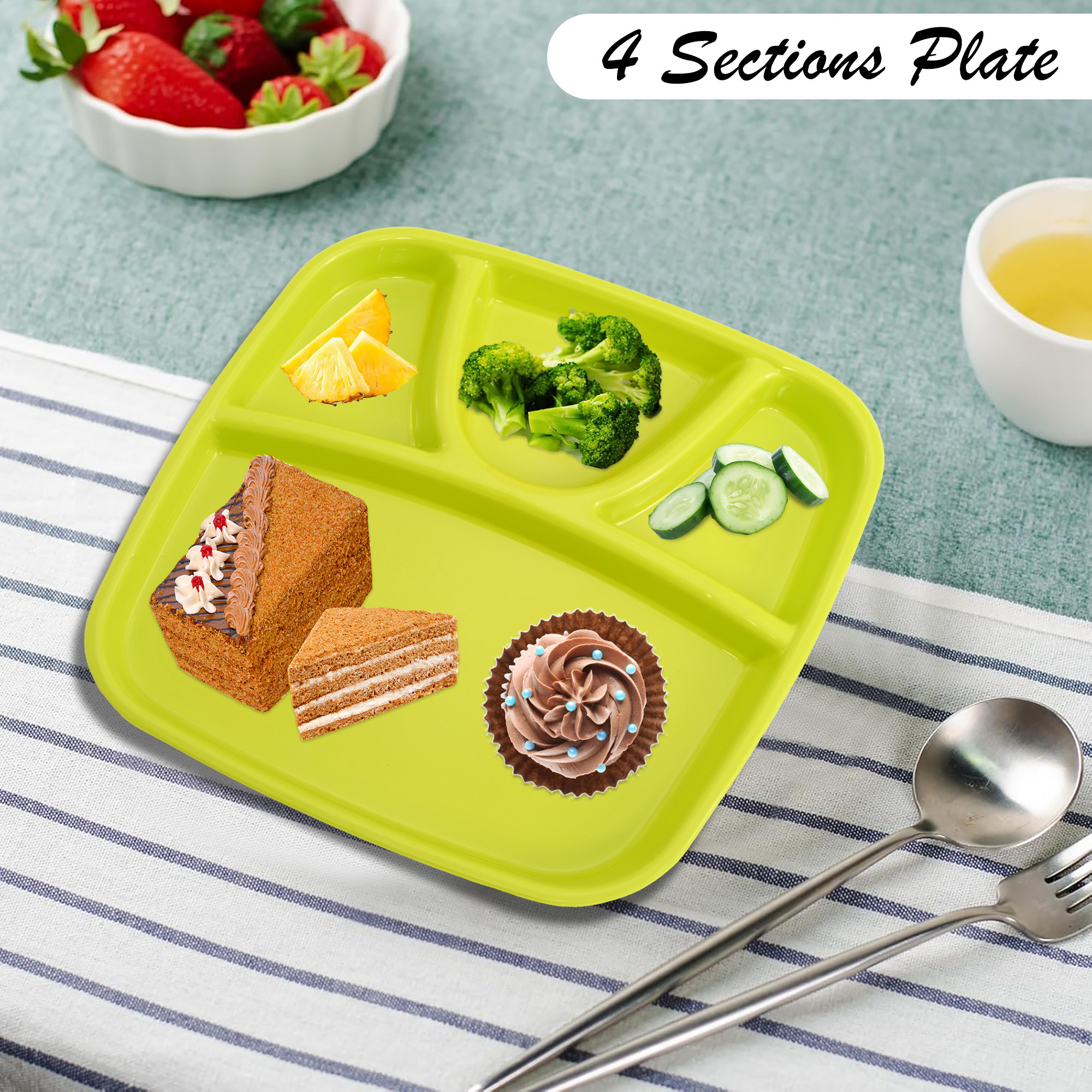 Kuber Industries  BPA Free Plastic Microwave Safe Plates for Meal  4 Sections Plate for Diet Food Breakfast Lunch  Dinner  Reusable Microwave Plate for Heating  Plain Green