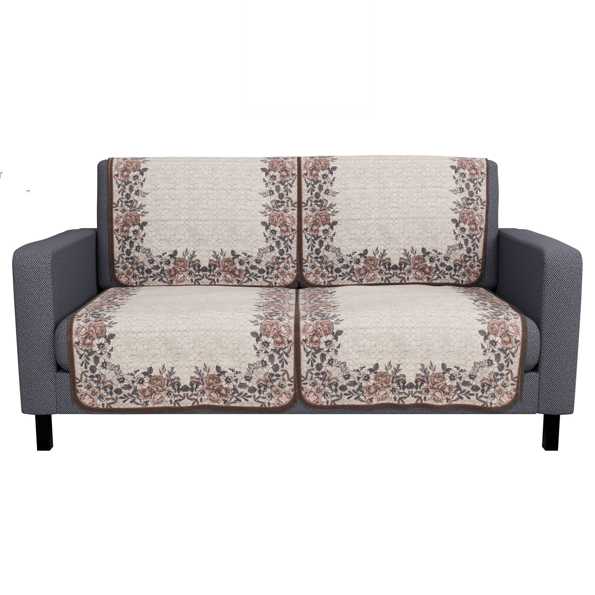 Kuber Industries  Classic  Cotton Sofa Cover Cloth  Washable  Durable Sofa Slipcover Set - Ideal Sofa Protector for Home  Office  Multi Floral - Cream  Brown