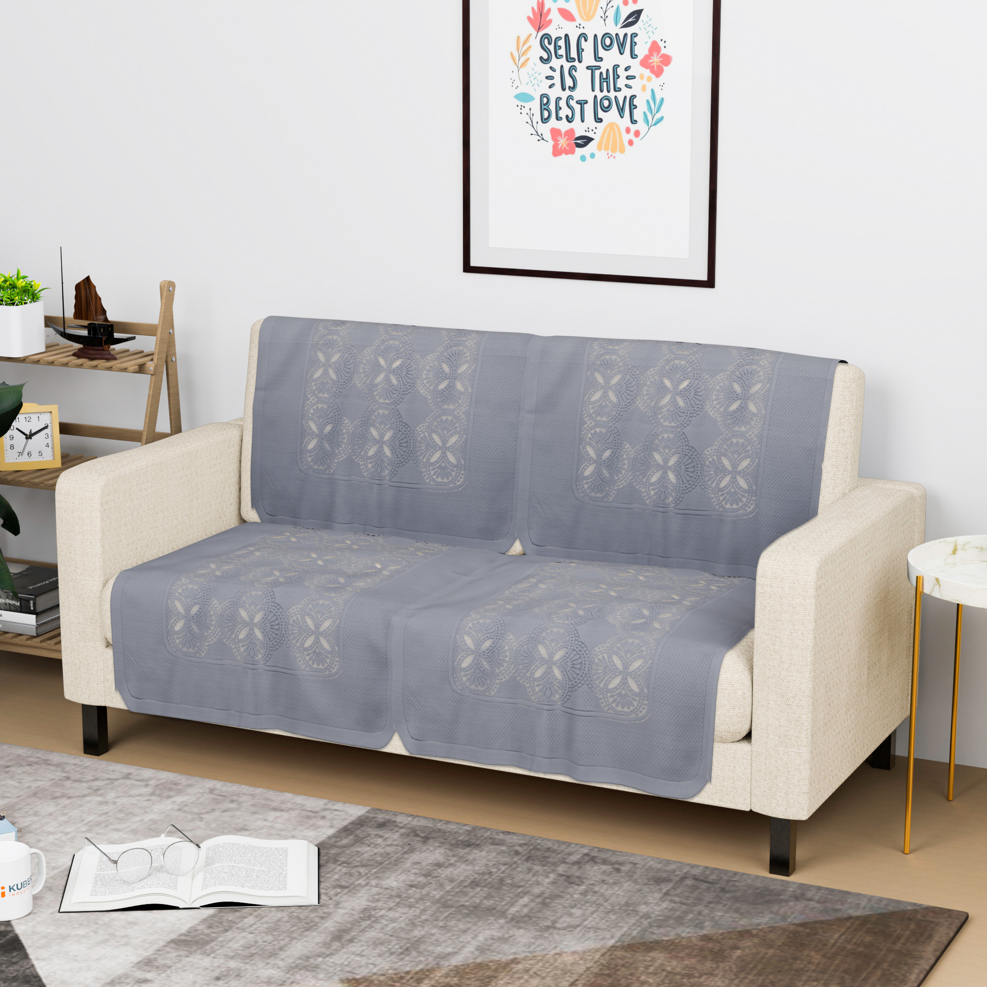 Kuber Industries  Classic  Cotton Sofa Cover Cloth  Washable  Durable Sofa Slipcover Set - Ideal Sofa Protector for Home  Office  Flower Jersey - Grey