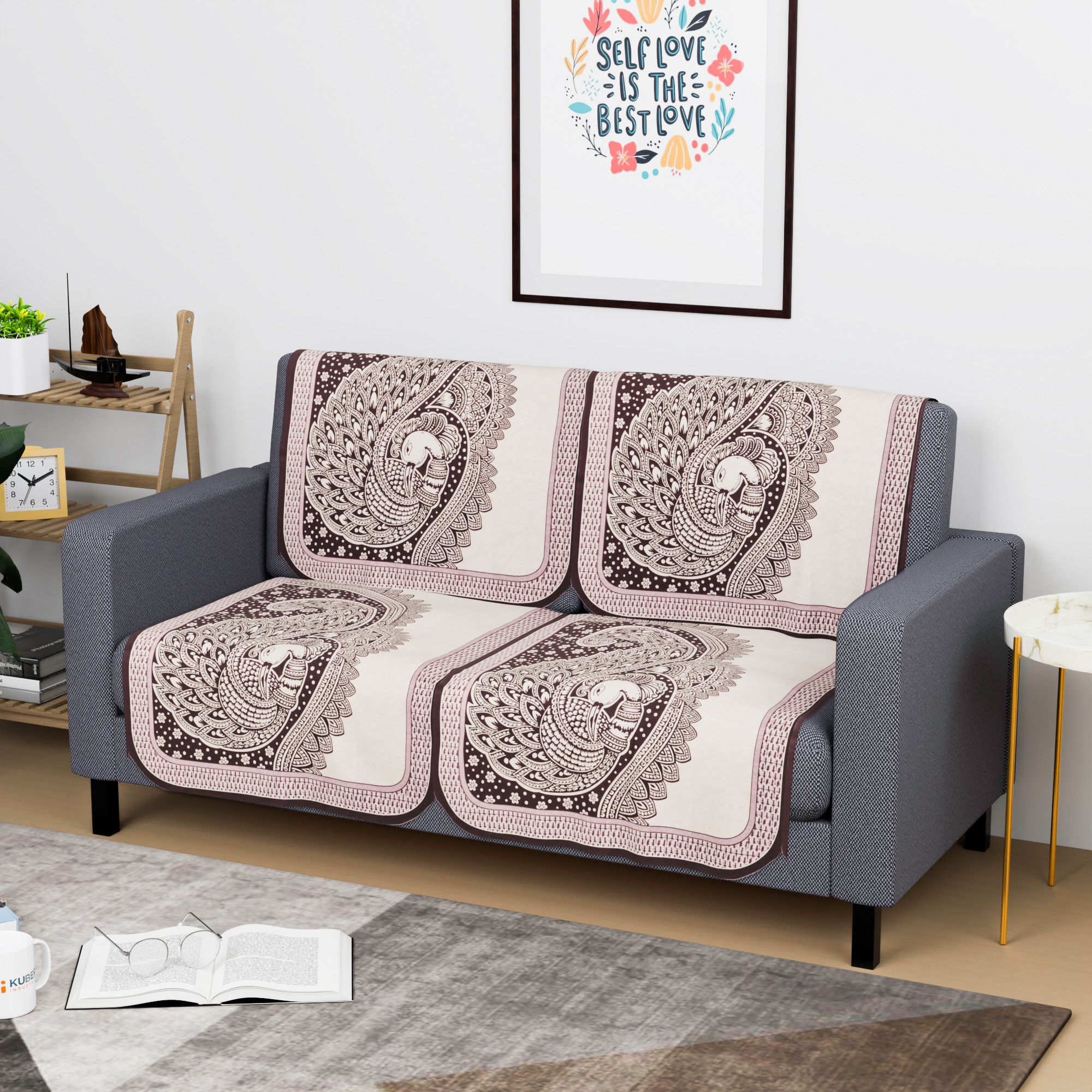 Kuber Industries  Classic  Cotton Sofa Cover Cloth  Washable  Durable Sofa Slipcover Set - Ideal Sofa Protector for Home  Office  Peacock Print - Purple