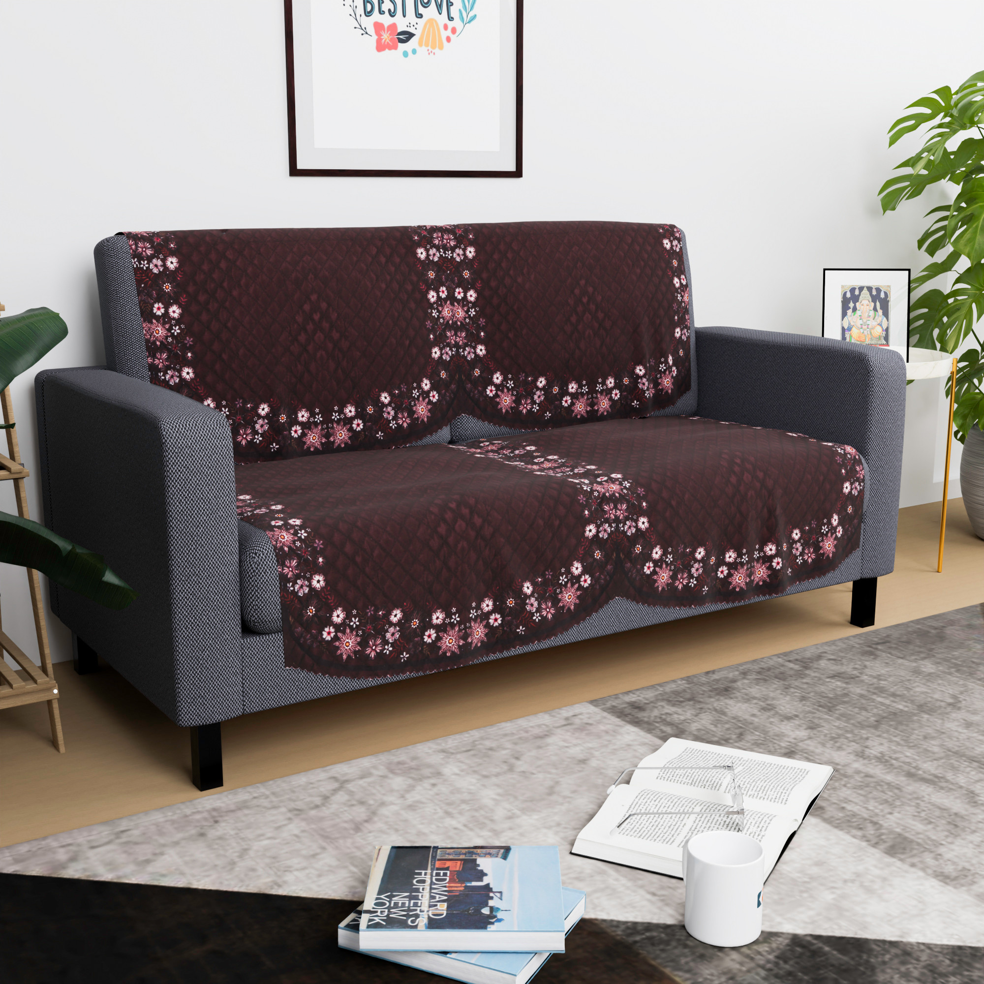 Kuber Industries  Classic  Velvet Sofa Cover Cloth  Washable  Durable Sofa Slipcover Set - Ideal Sofa Protector for Home  Office  Border Painting - Brown