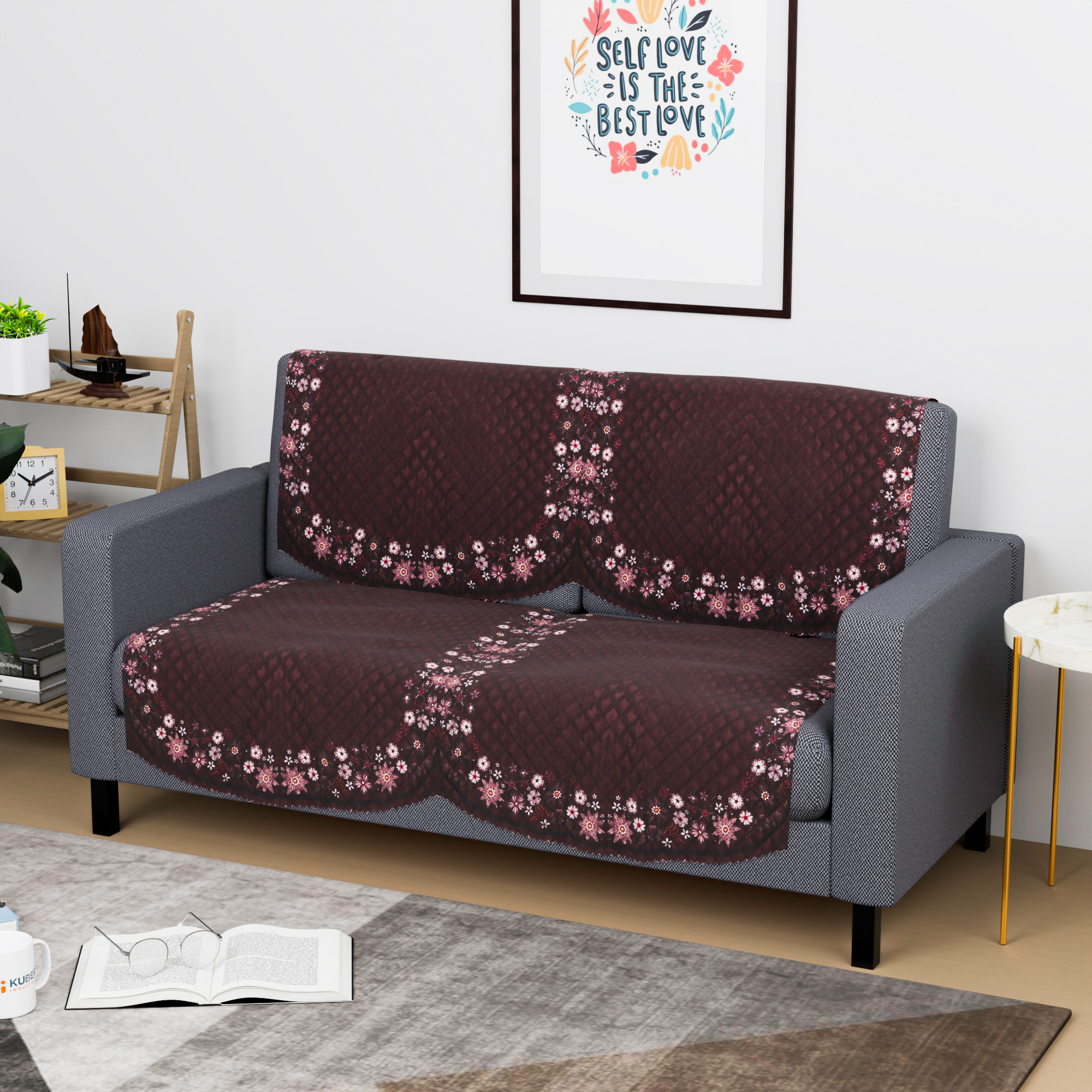 Kuber Industries  Classic  Velvet Sofa Cover Cloth  Washable  Durable Sofa Slipcover Set - Ideal Sofa Protector for Home  Office  Border Painting - Brown