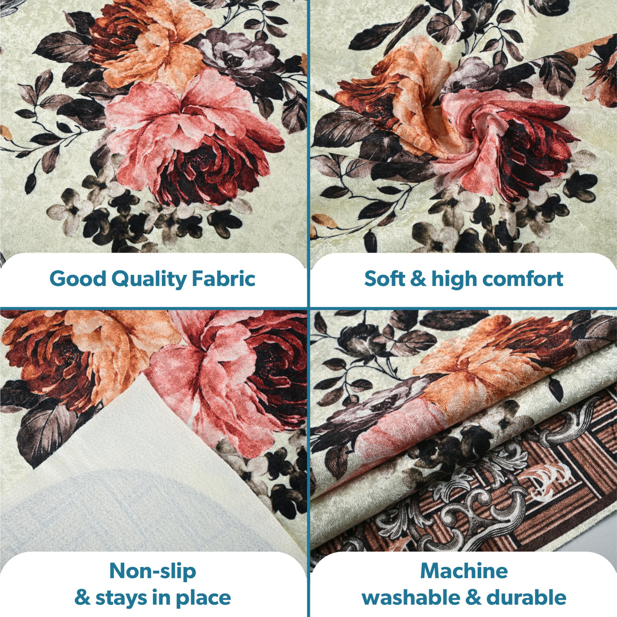 Kuber Industries  Classic  Velvet Sofa Cover Cloth  Washable  Durable Sofa Slipcover Set - Ideal Sofa Protector for Home  Office  Check Border - Cream  Brown